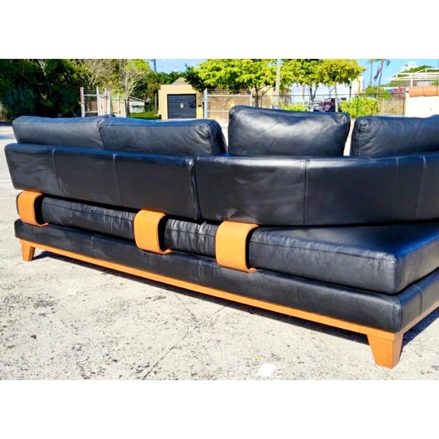 Contemporary Italian Calligaris Black Leather Sectional Sofa In Good Condition In West Palm Beach, FL