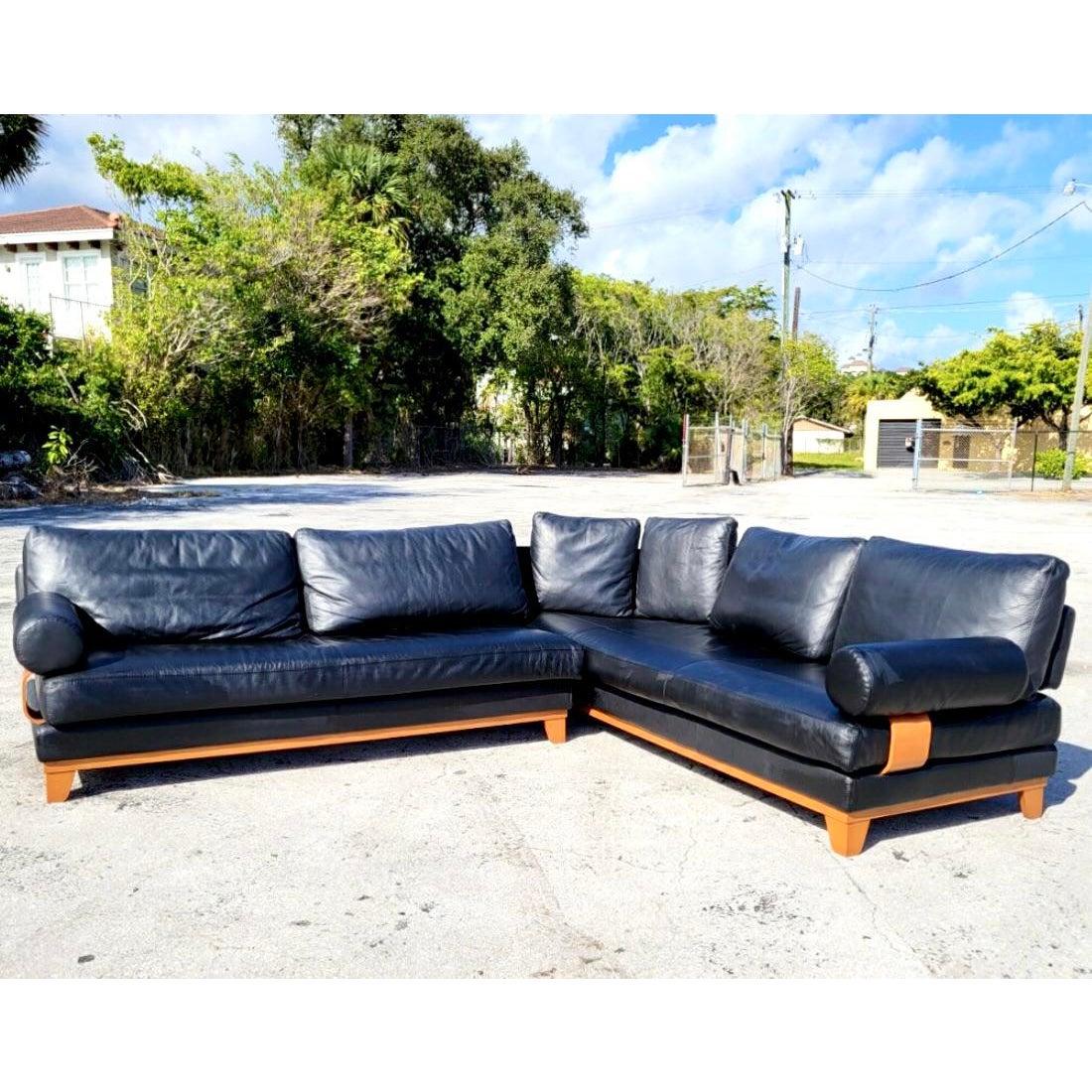 Contemporary Italian Calligaris Black Leather Sectional Sofa 1