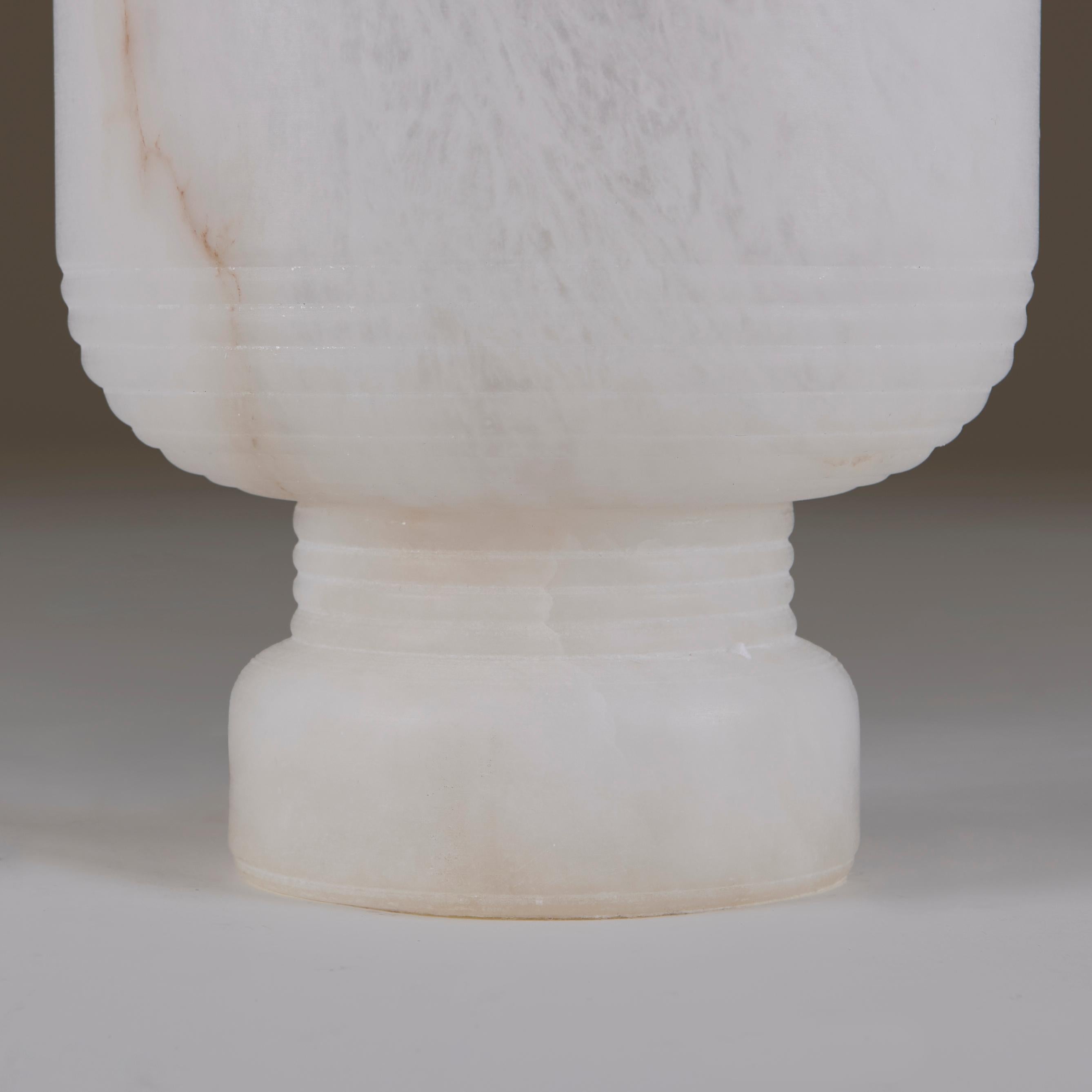 Contemporary Italian carved and tiered alabaster urn lamp, contemporary For Sale