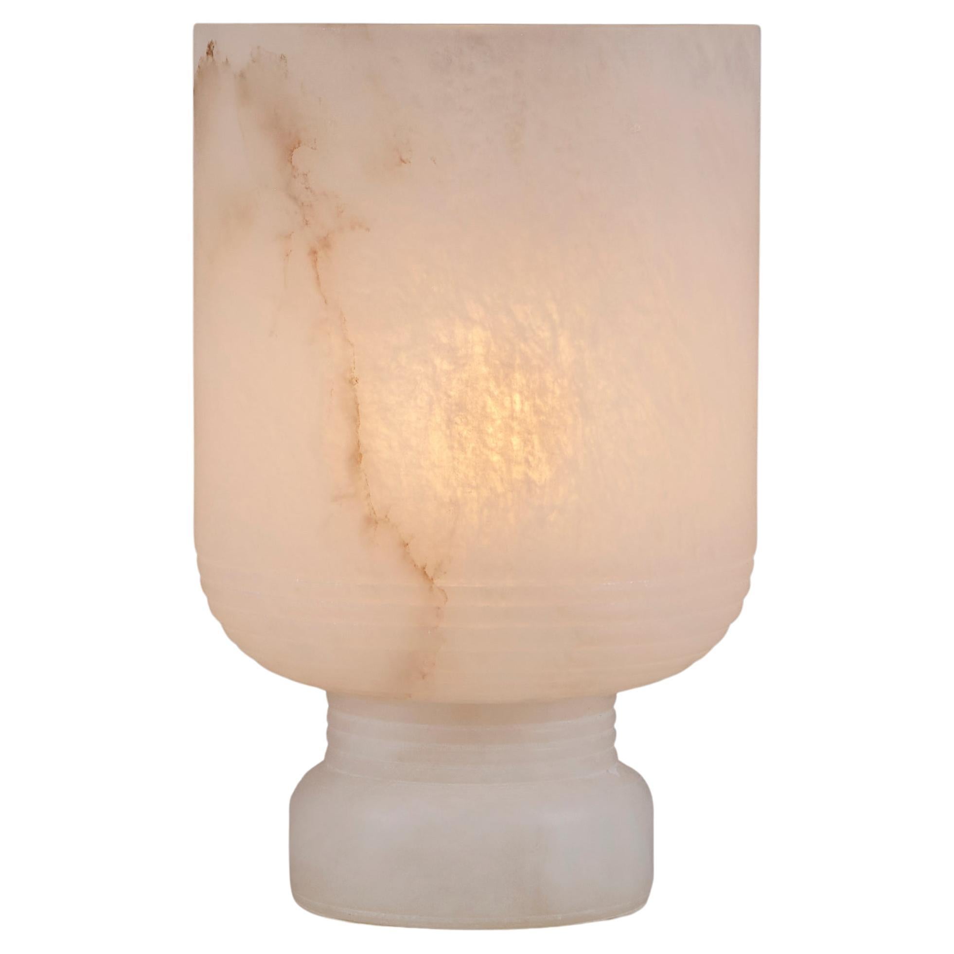 Italian carved and tiered alabaster urn lamp, contemporary For Sale