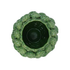 Vase italien contemporain en céramique verte à motifs de fruits