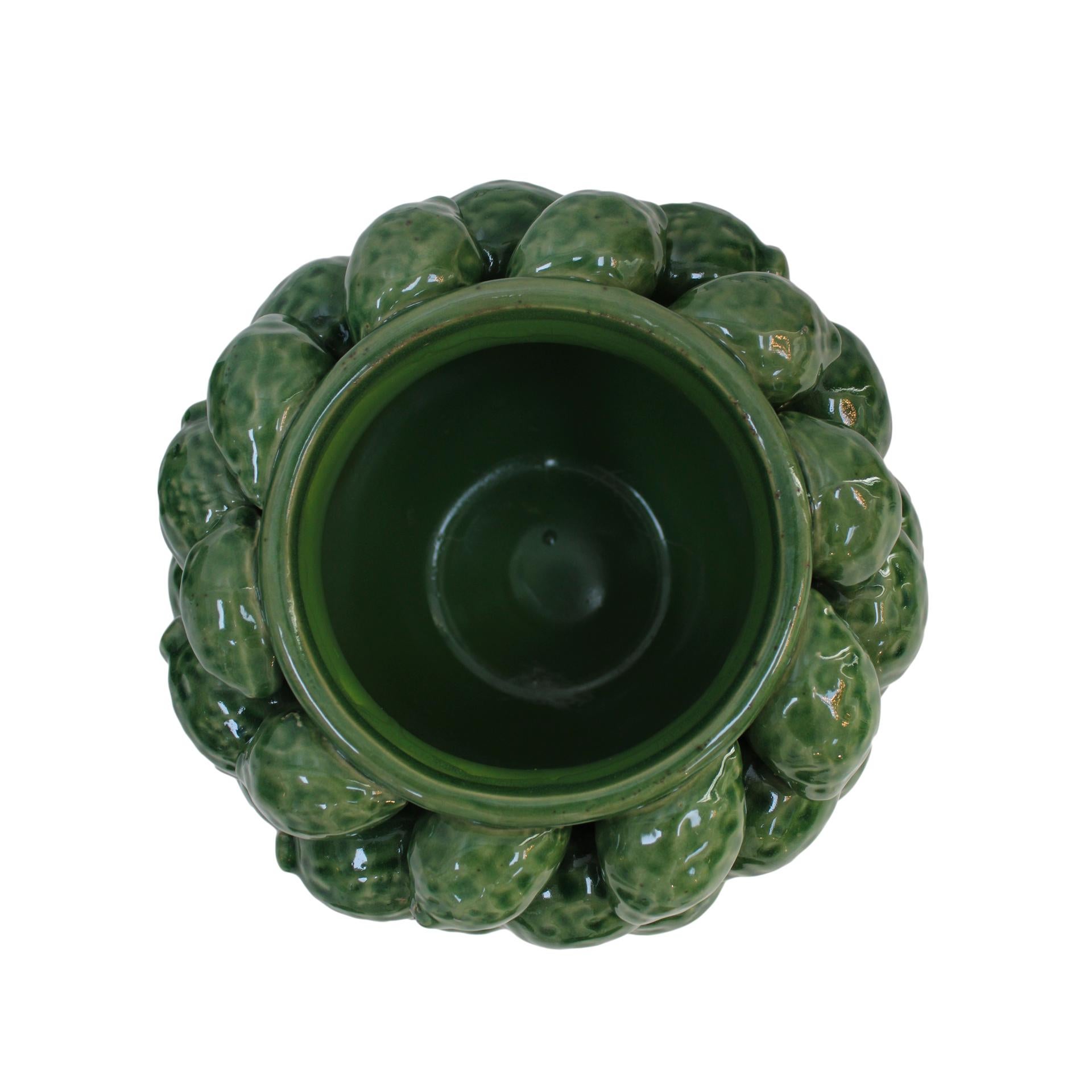 Contemporary Italian Green Ceramic Vase with Fruit Motifs In Good Condition For Sale In Ibiza, Spain