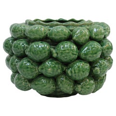 Contemporary Italian Green Ceramic Vase with Fruit Motifs