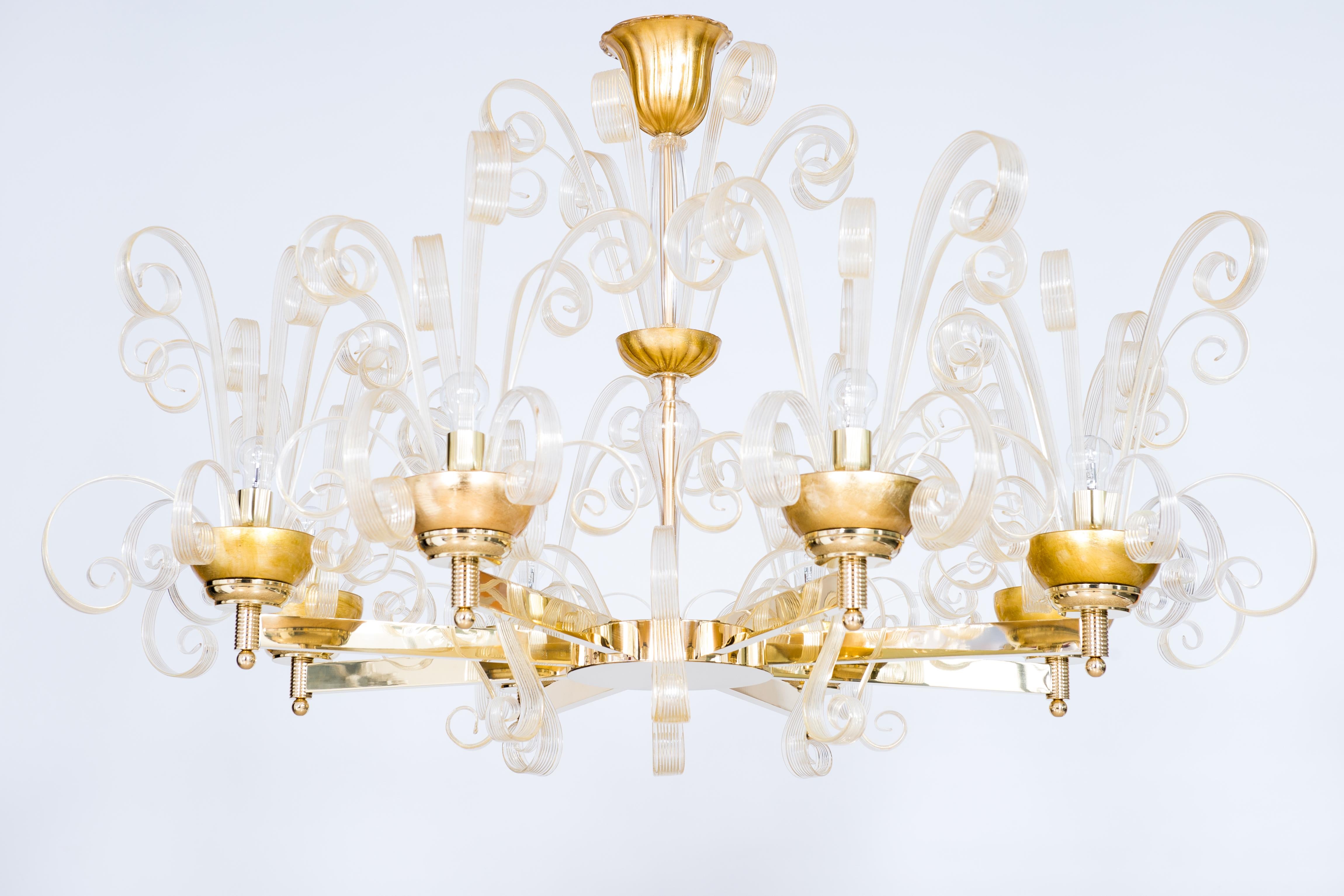 Art Deco Rare Gold Murano Glass Chandelier Gold Pastorals Giovanni Dalla Fina Italy 21st For Sale