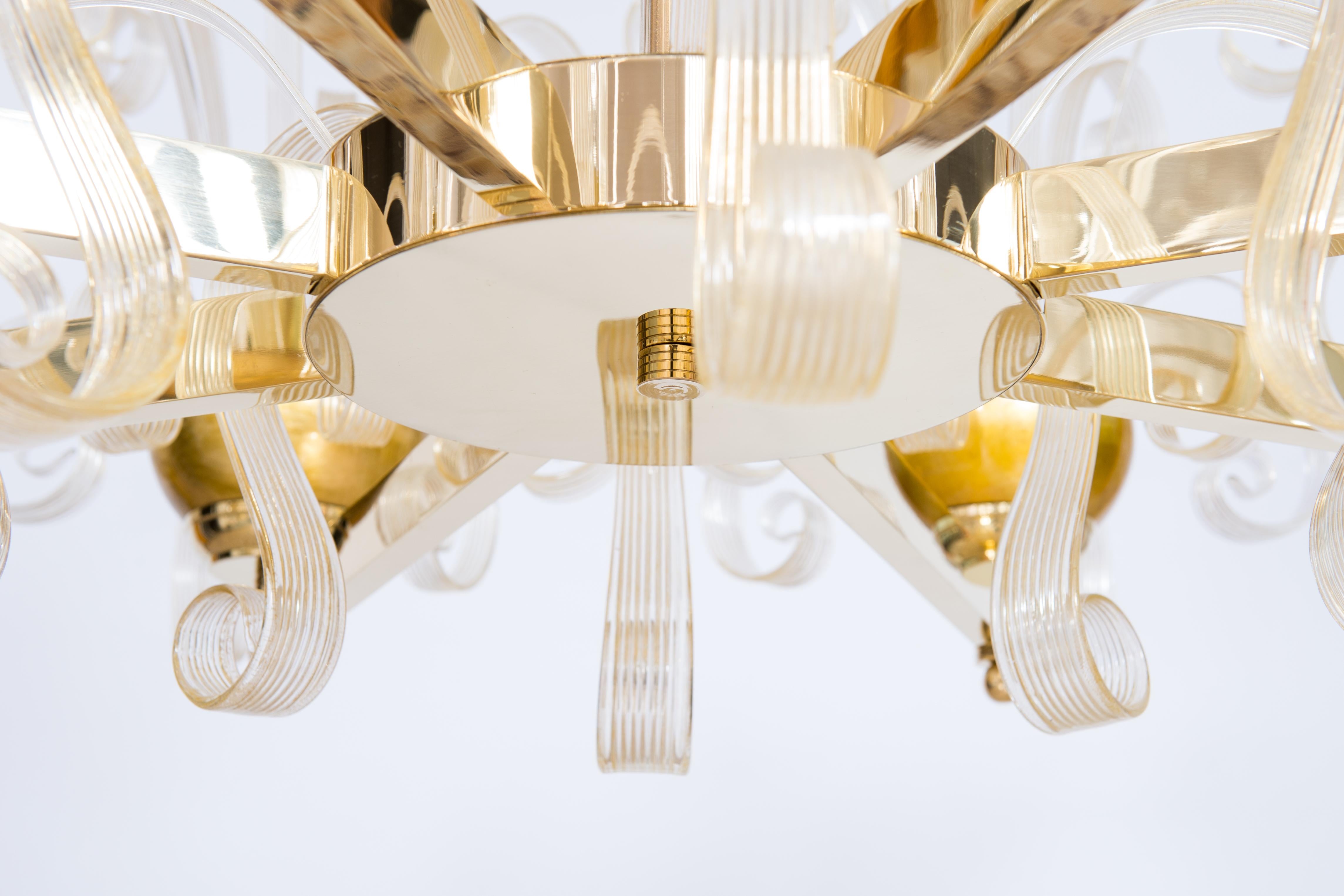 Brass Rare Gold Murano Glass Chandelier Gold Pastorals Giovanni Dalla Fina Italy 21st For Sale
