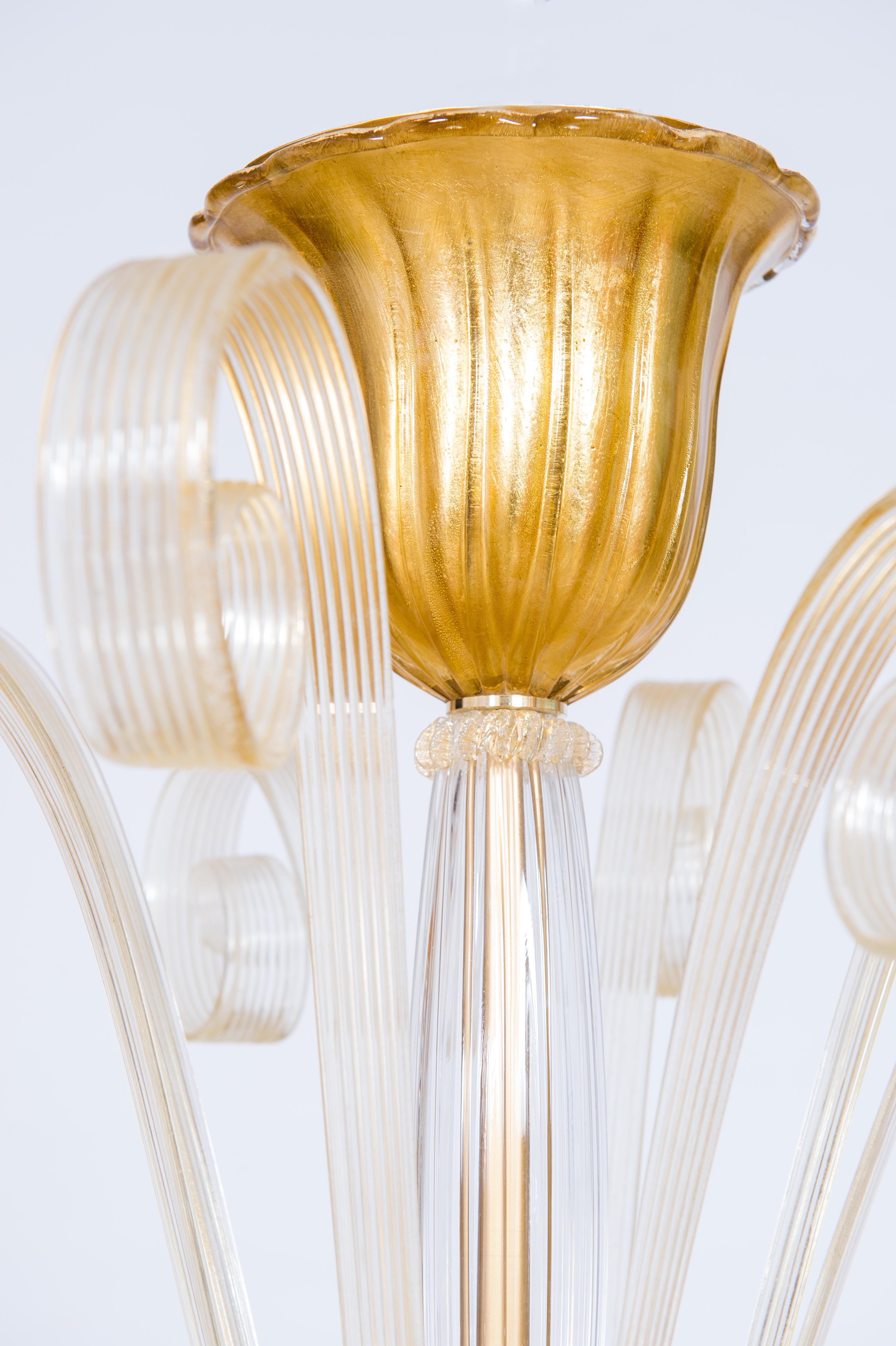 Rare Gold Murano Glass Chandelier Gold Pastorals Giovanni Dalla Fina Italy 21st For Sale 3