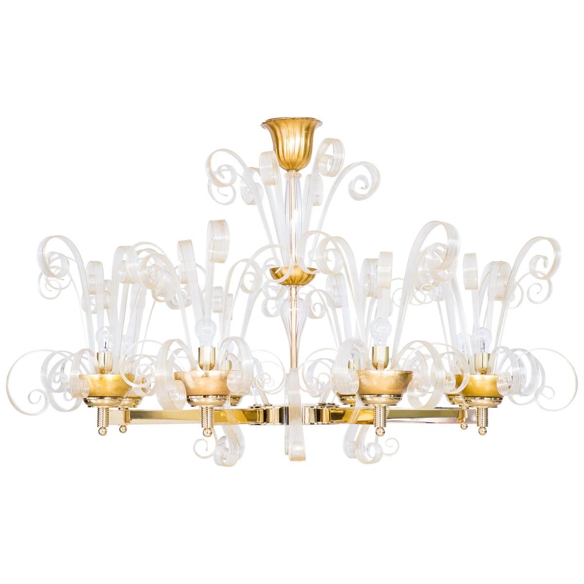 Rare Gold Murano Glass Chandelier Gold Pastorals Giovanni Dalla Fina Italy 21st For Sale