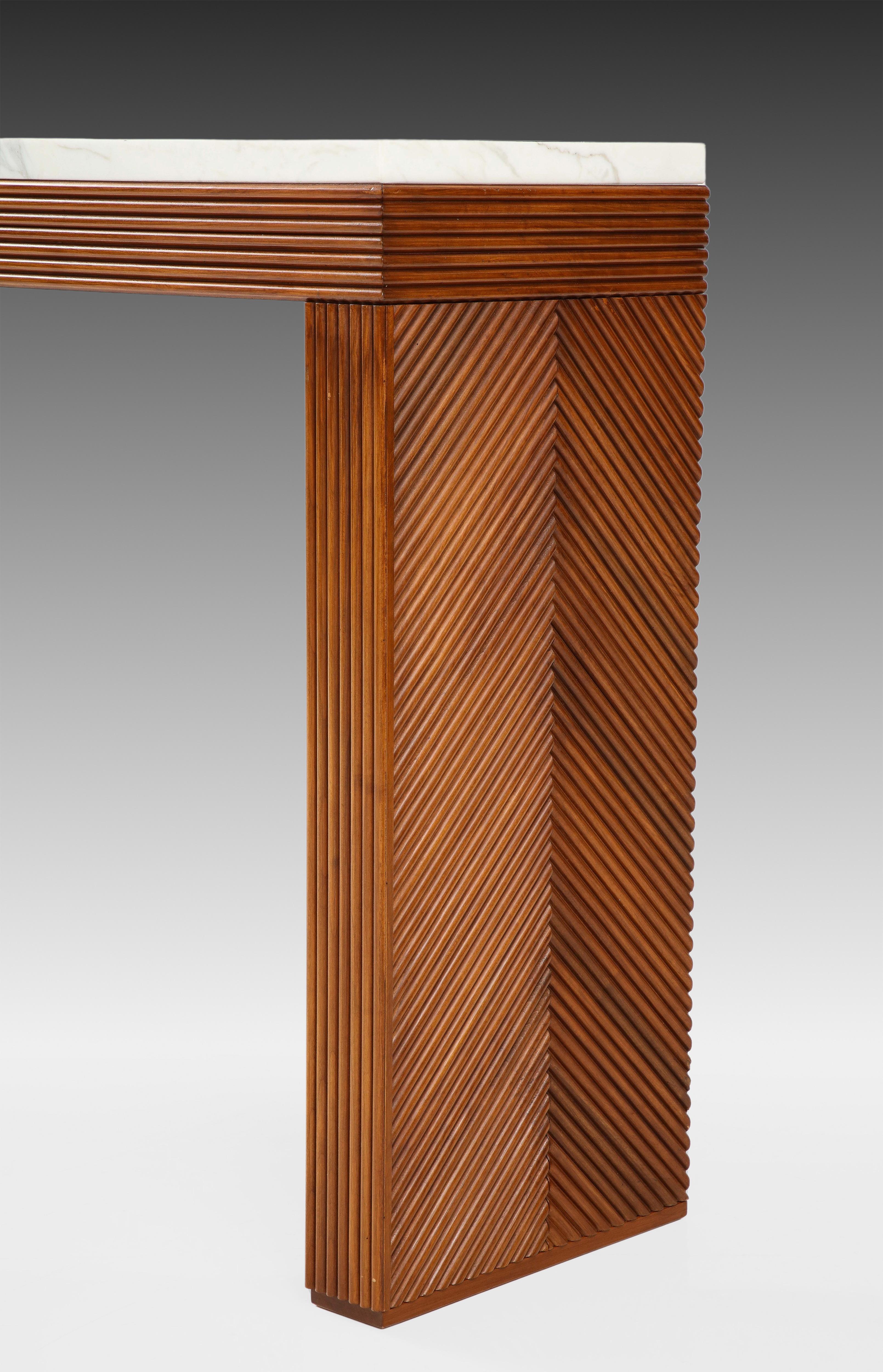 Contemporary Italian Cherry Wood and Carrara Marble Console For Sale 5