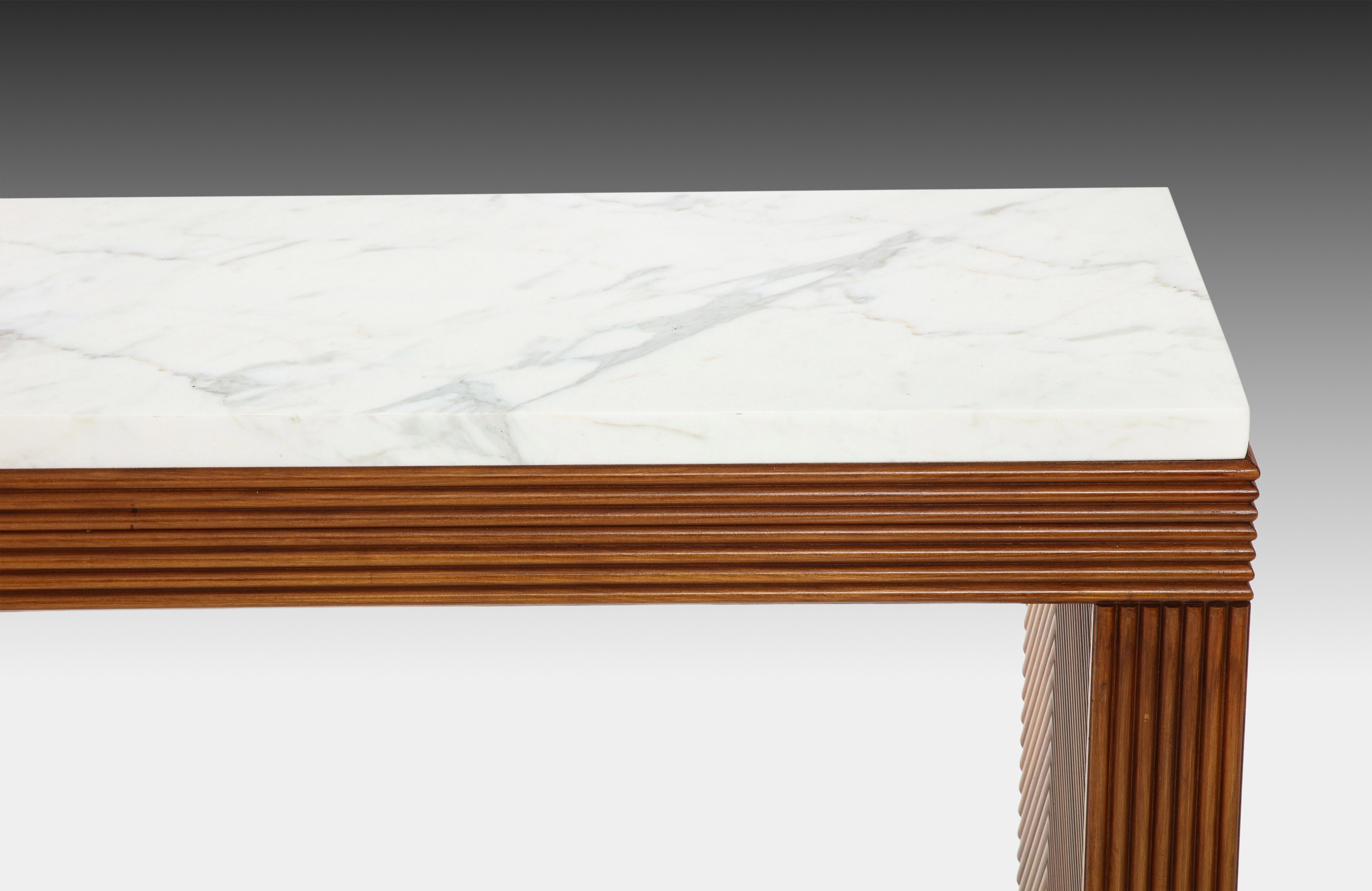 Contemporary Italian Cherry Wood and Carrara Marble Console For Sale 6