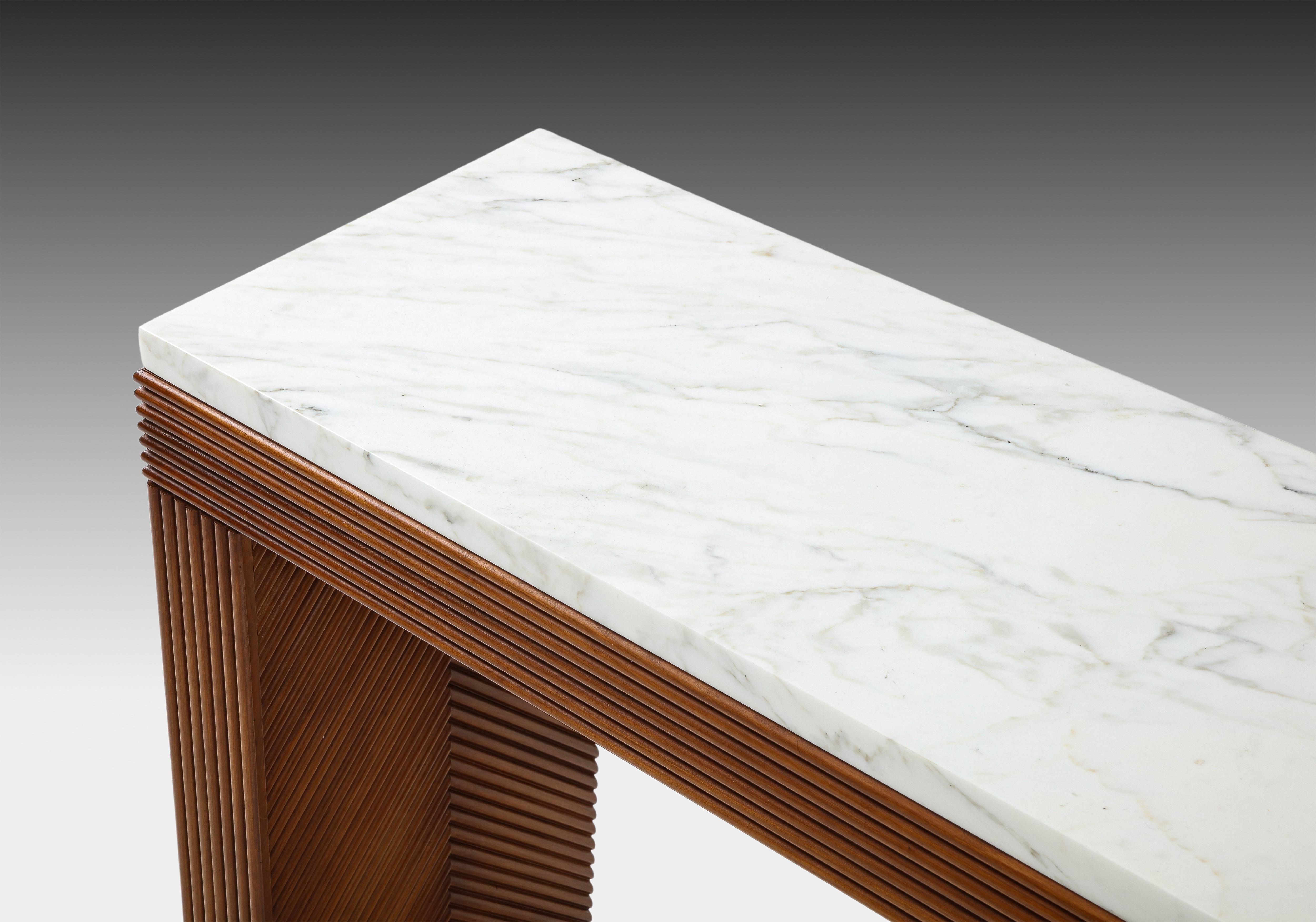 Contemporary Italian Cherry Wood and Carrara Marble Console For Sale 9