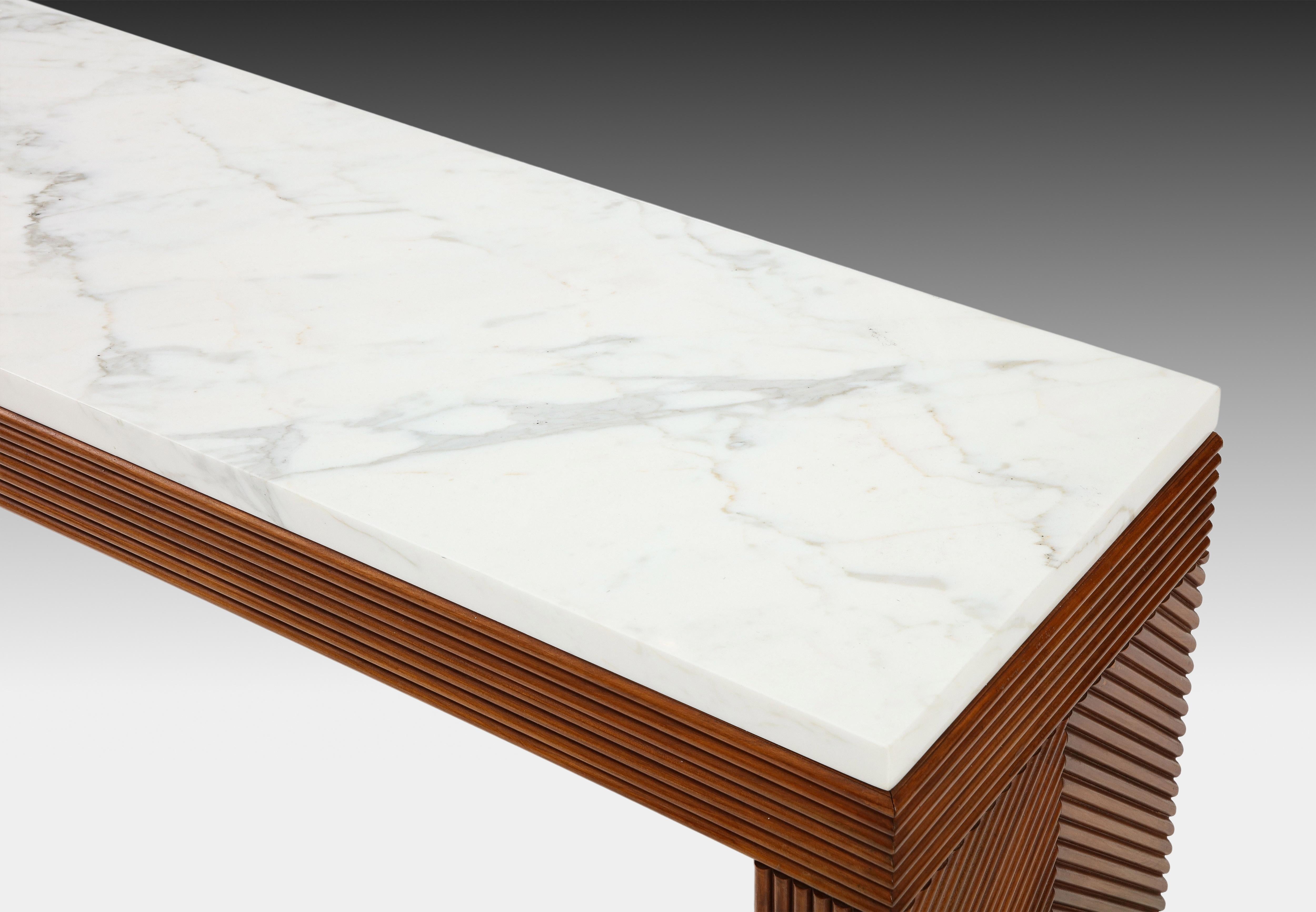 Contemporary Italian Cherry Wood and Carrara Marble Console For Sale 10