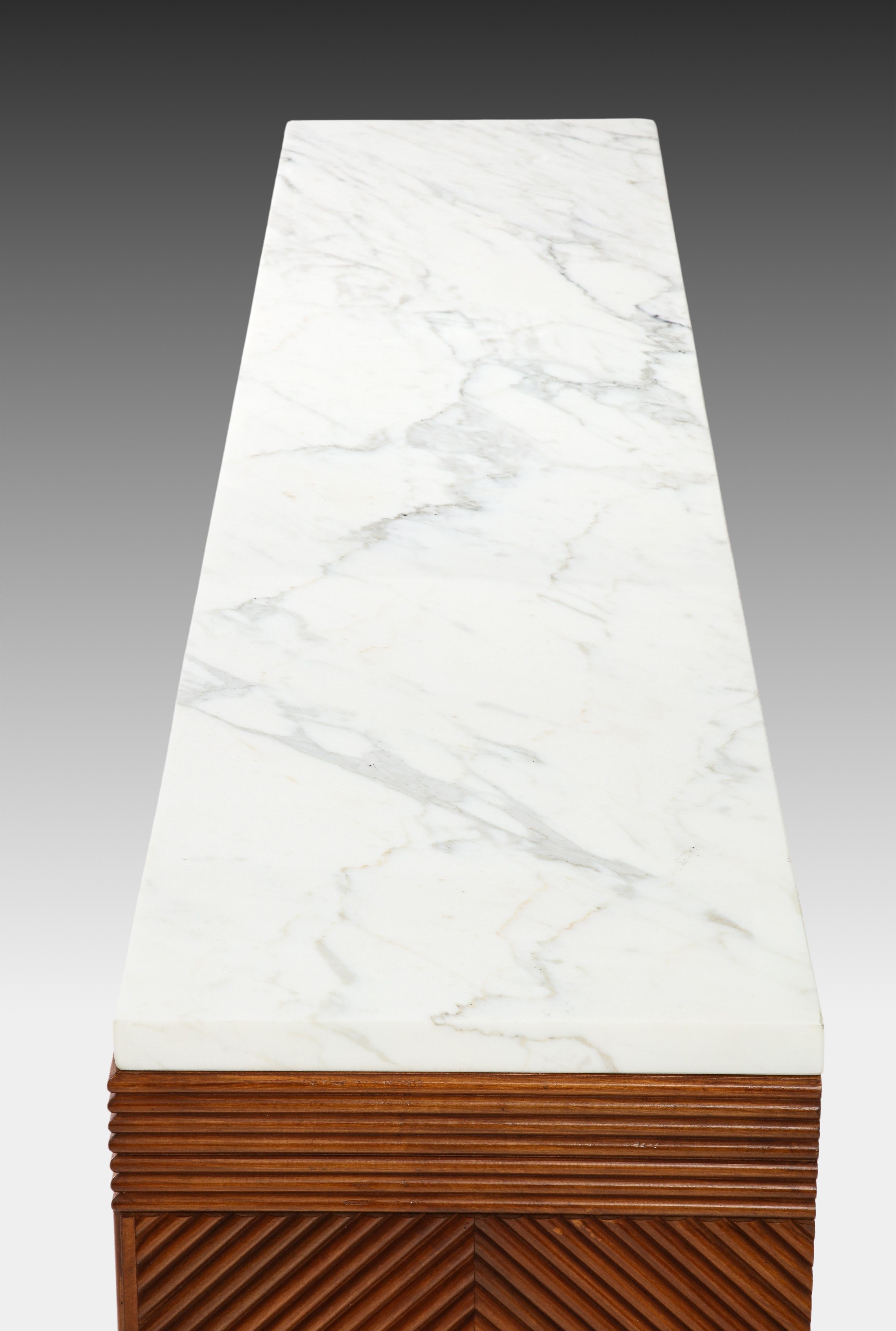 Contemporary Italian Cherry Wood and Carrara Marble Console For Sale 11