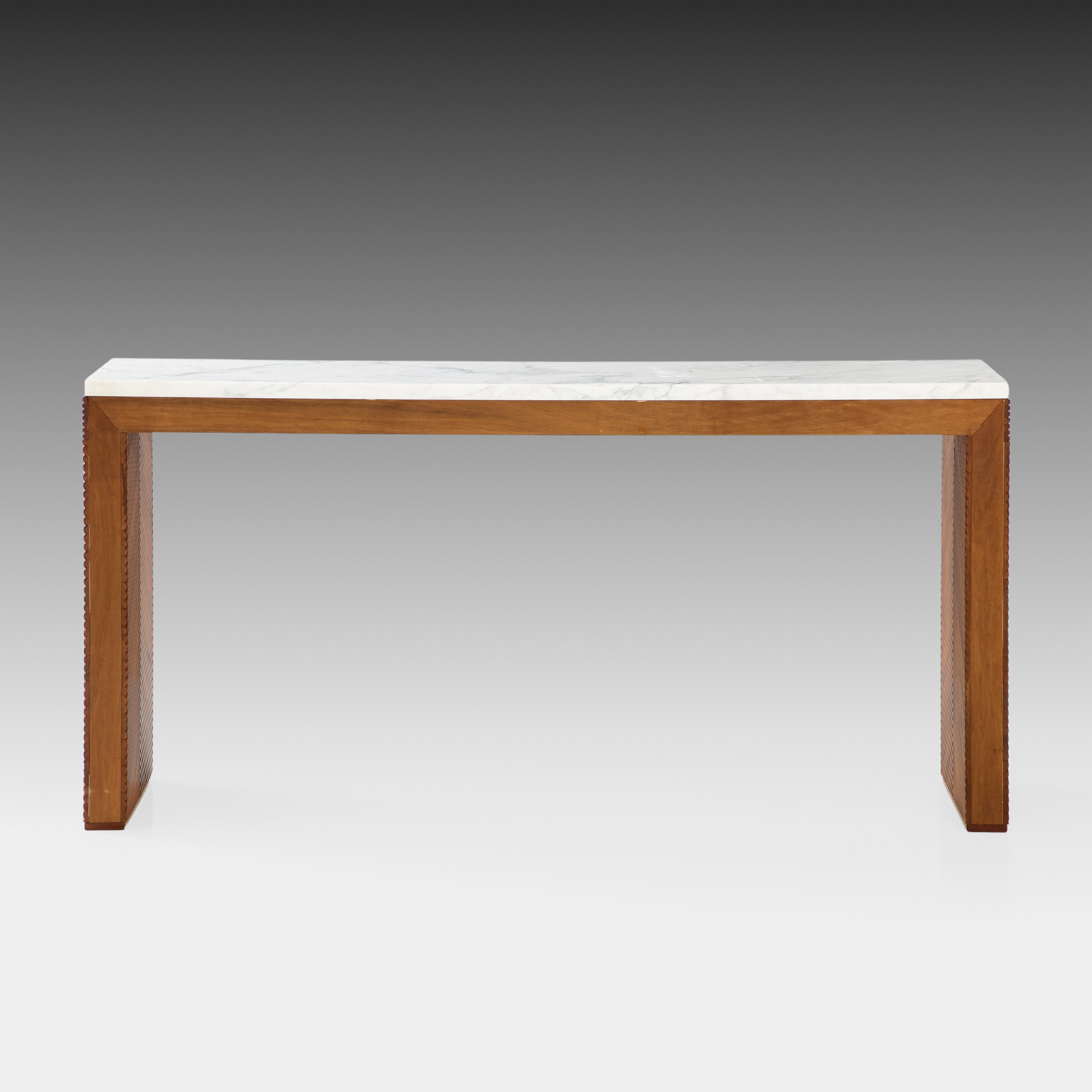 Contemporary Italian Cherry Wood and Carrara Marble Console In New Condition For Sale In New York, NY