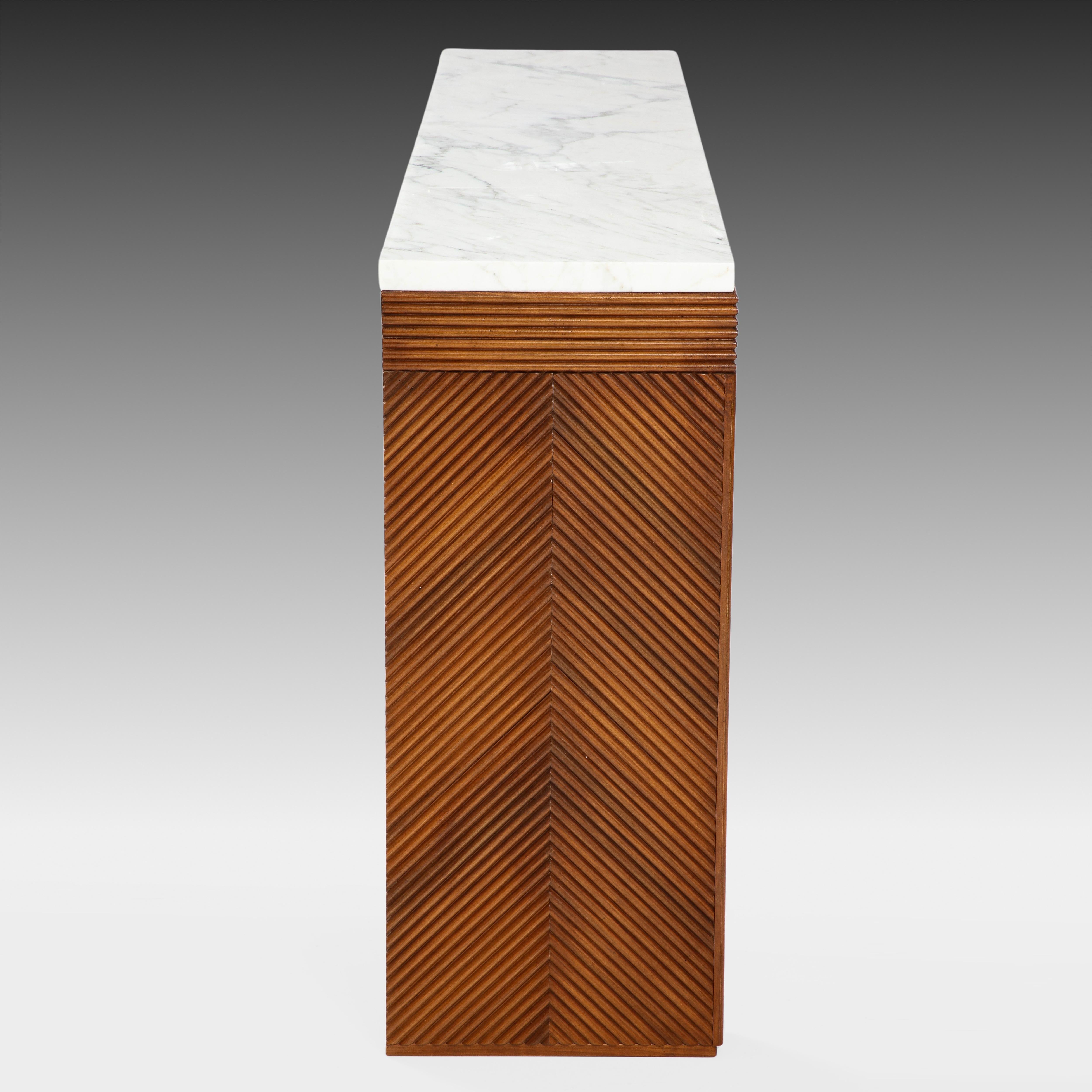 Contemporary Italian Cherry Wood and Carrara Marble Console For Sale 1