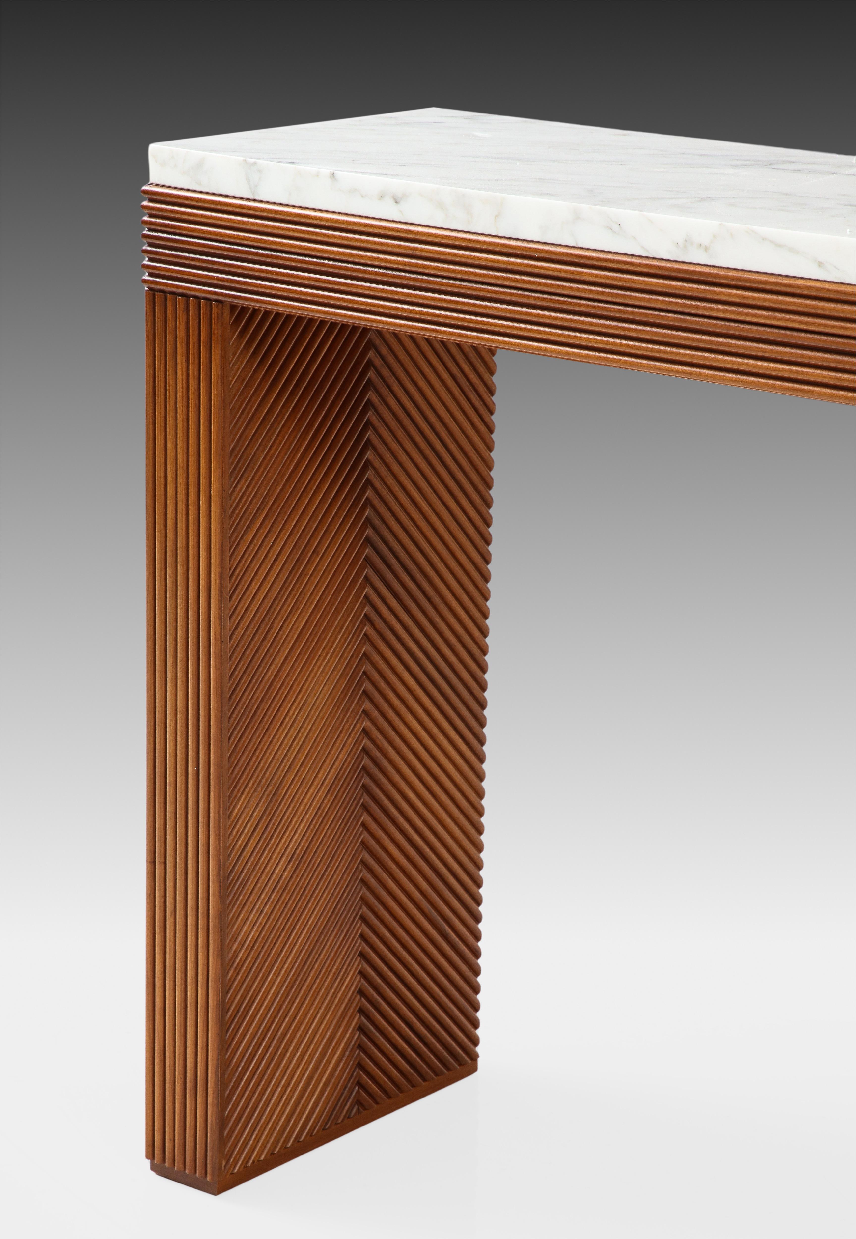 Contemporary Italian Cherry Wood and Carrara Marble Console For Sale 3