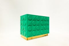 Contemporary Italian Chest, Green Lacquered Wood and Brass, Italy