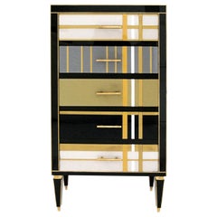 Commode italienne contemporaine en Made Wood Solid et verre coloré
