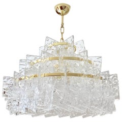 Contemporary Italian Couture Crystal Clear Murano Glass Round Brass Chandelier