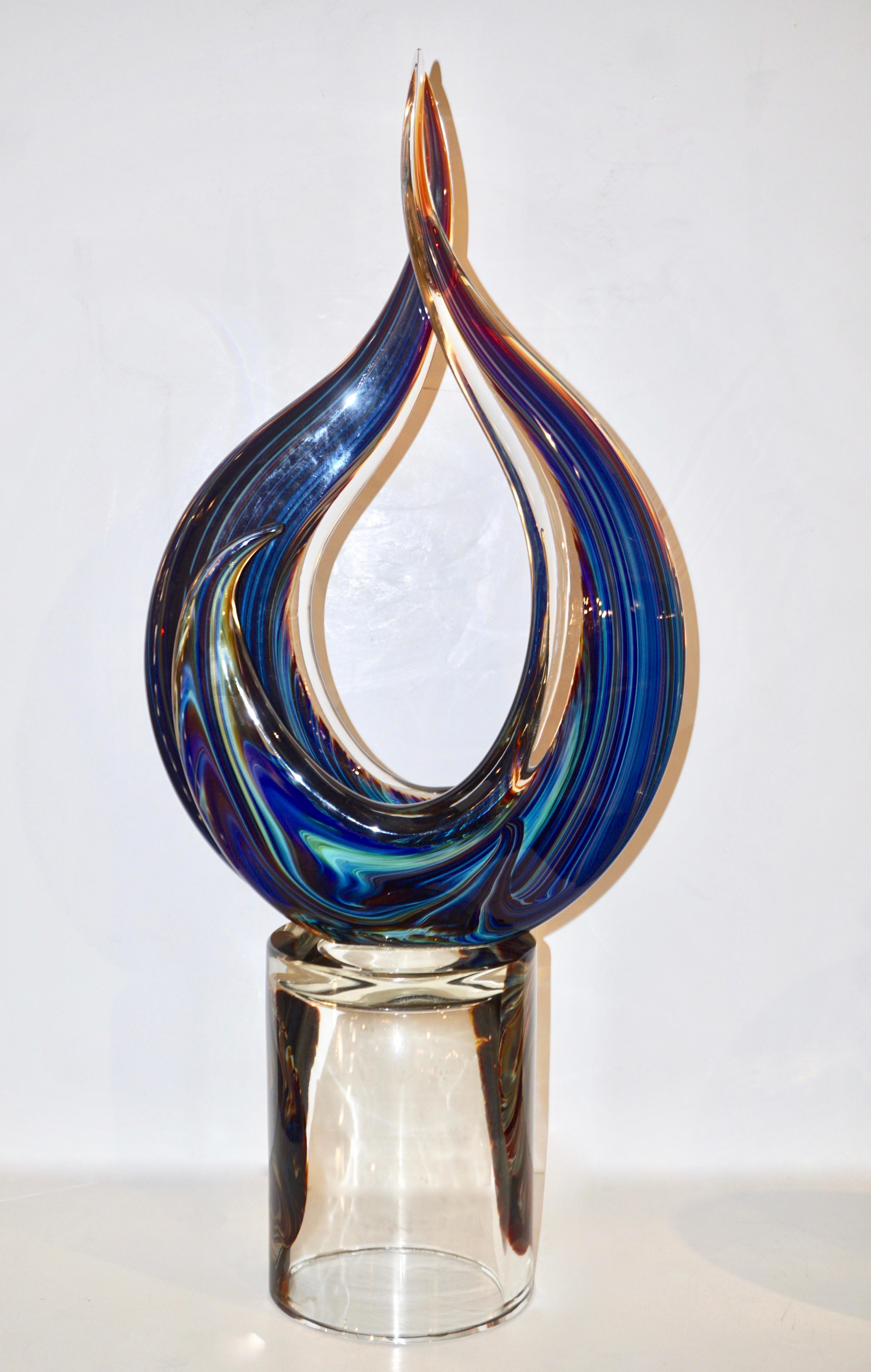Contemporary Italian Crystal Blue Orange Brown Murano Glass Love Sculpture 4