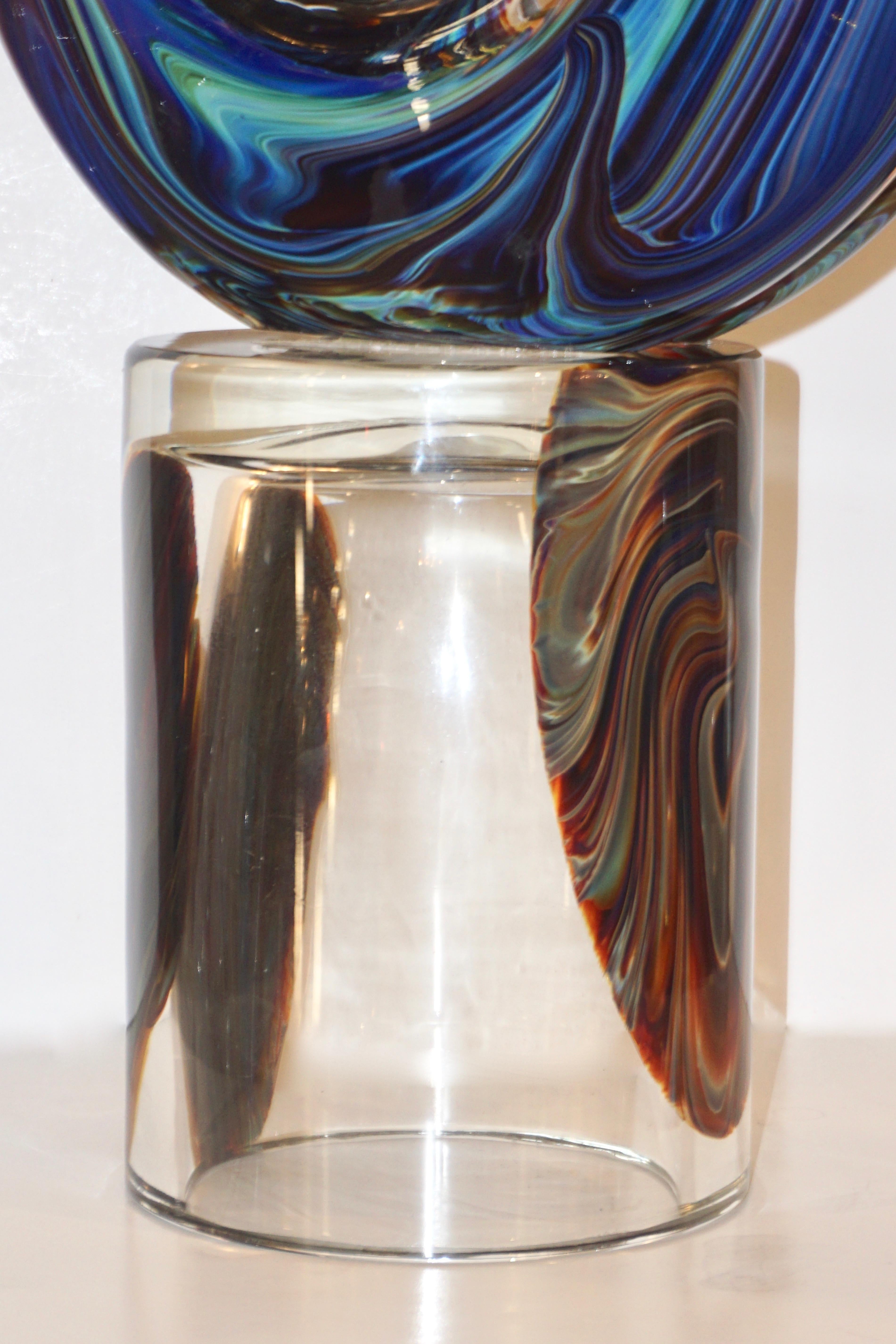 Contemporary Italian Crystal Blue Orange Brown Murano Glass Love Sculpture 6