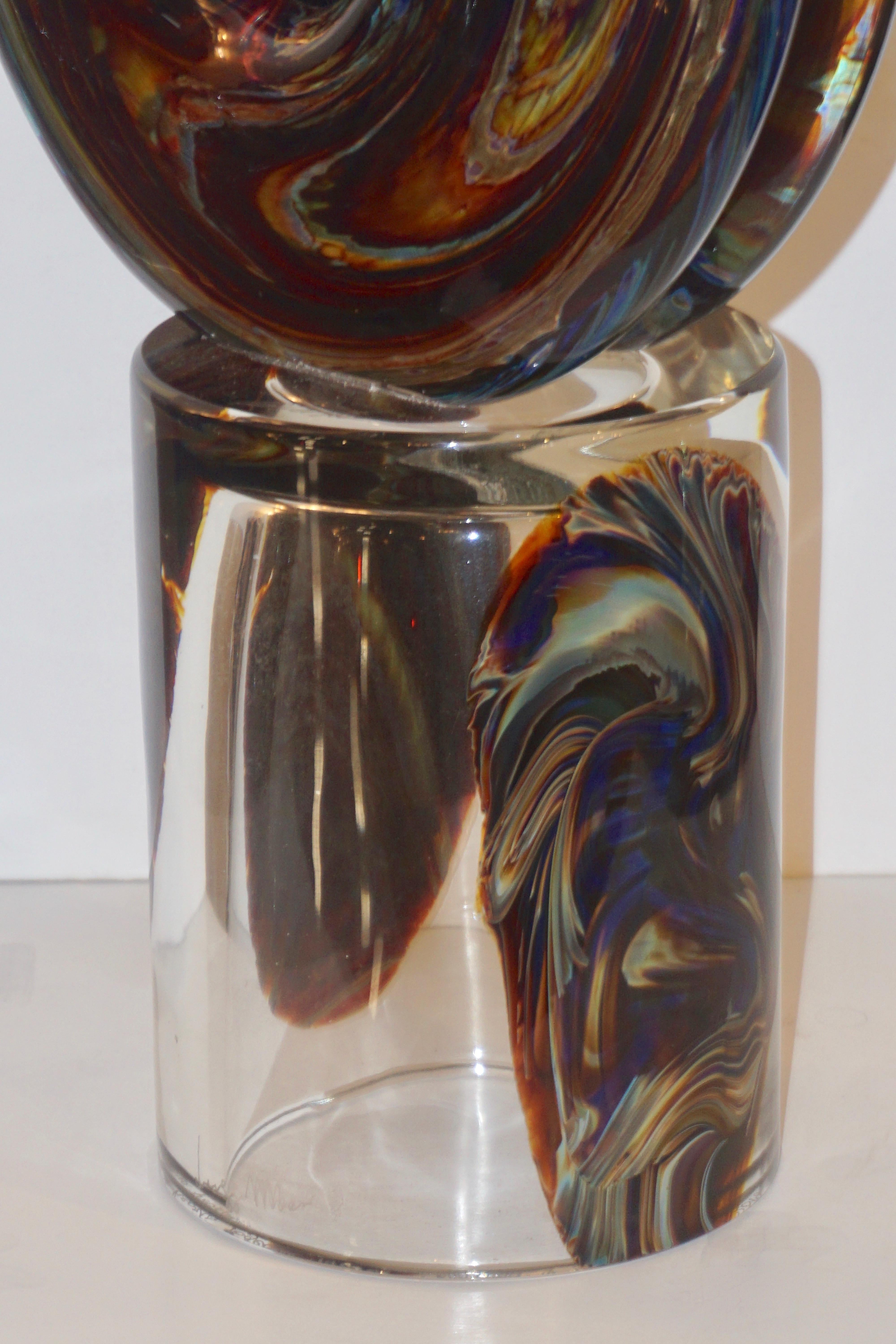 Contemporary Italian Crystal Blue Orange Brown Murano Glass Love Sculpture 8