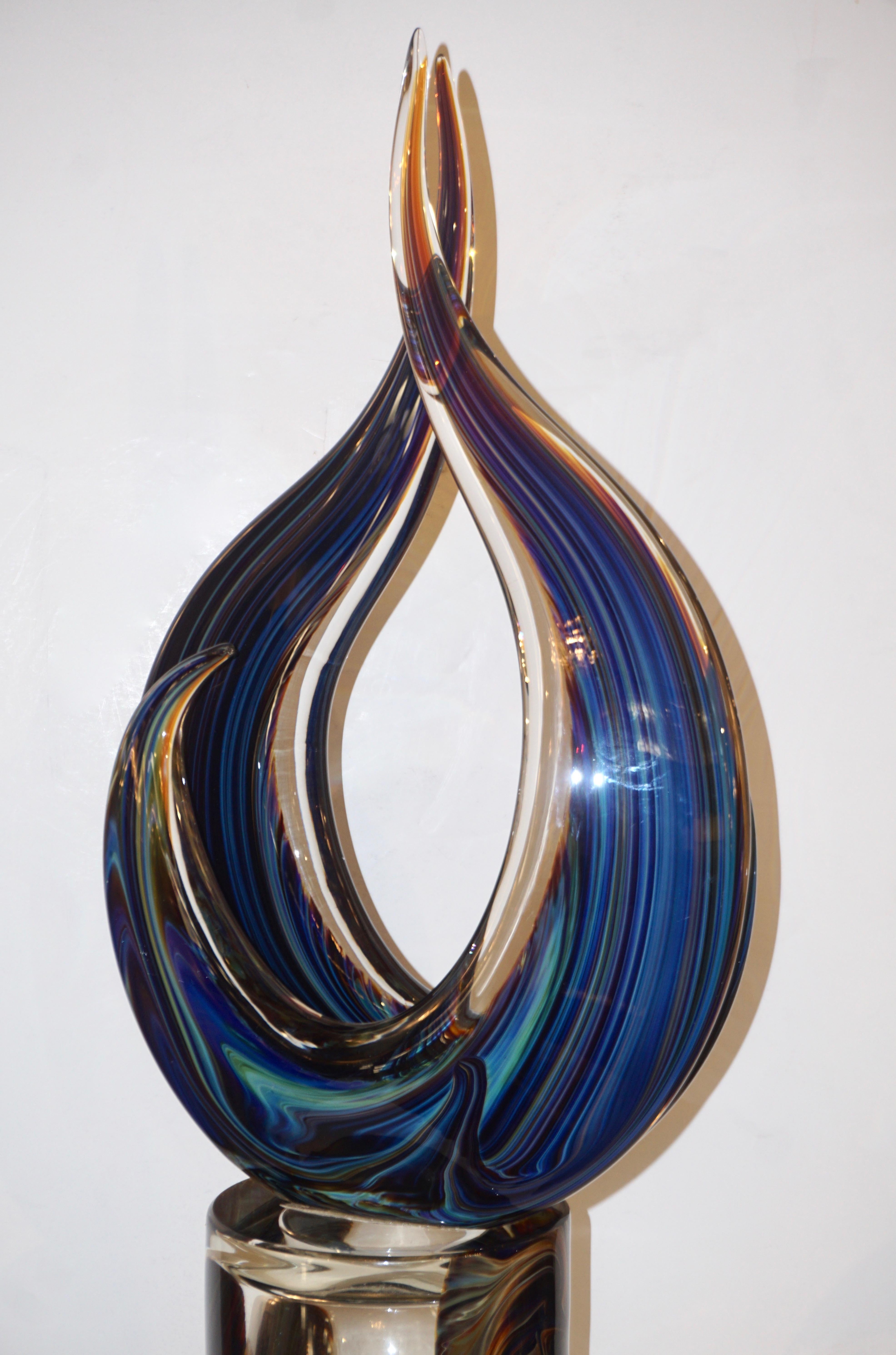 Contemporary Italian Crystal Blue Orange Brown Murano Glass Love Sculpture 11