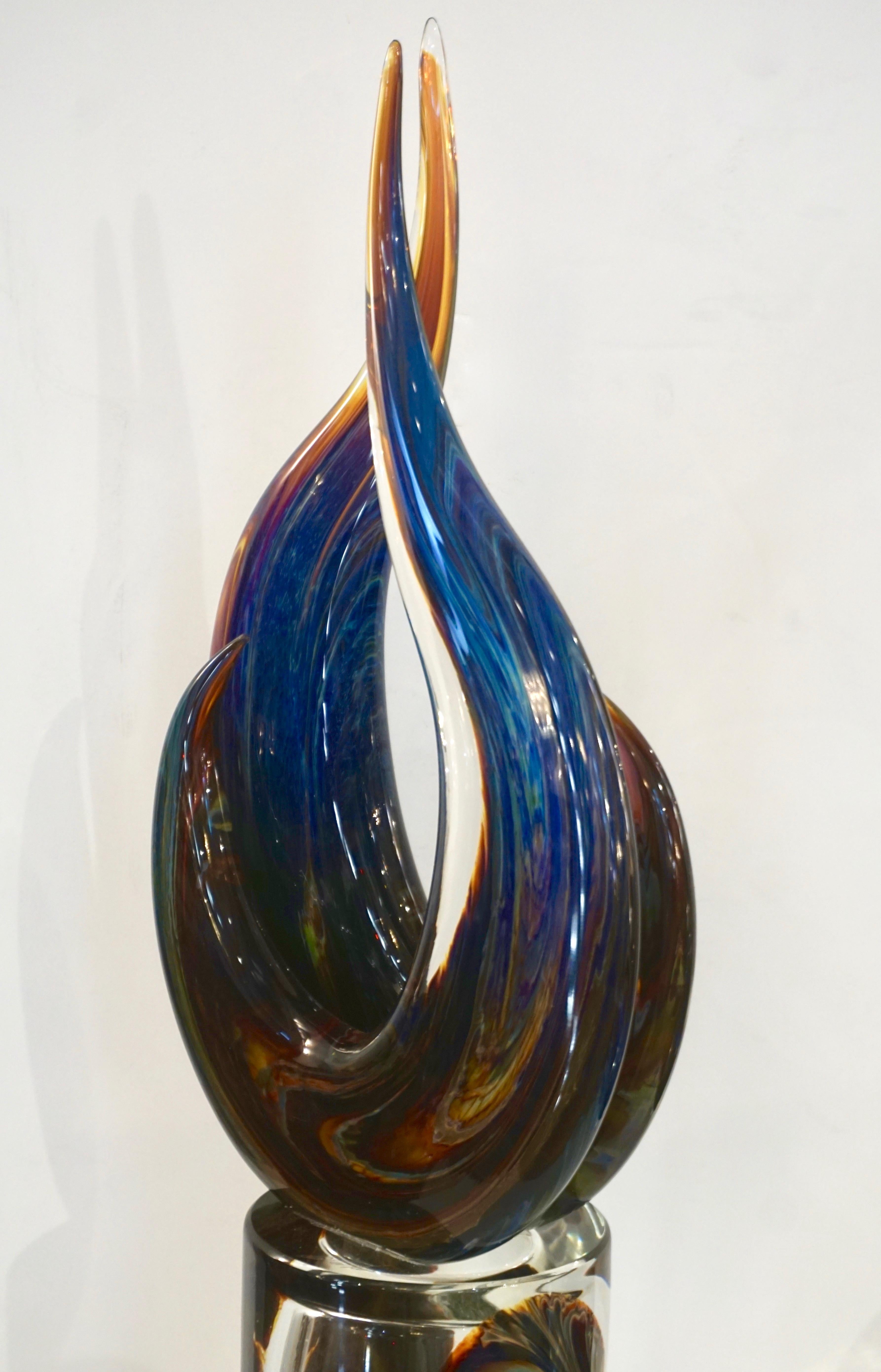 Contemporary Italian Crystal Blue Orange Brown Murano Glass Love Sculpture 12