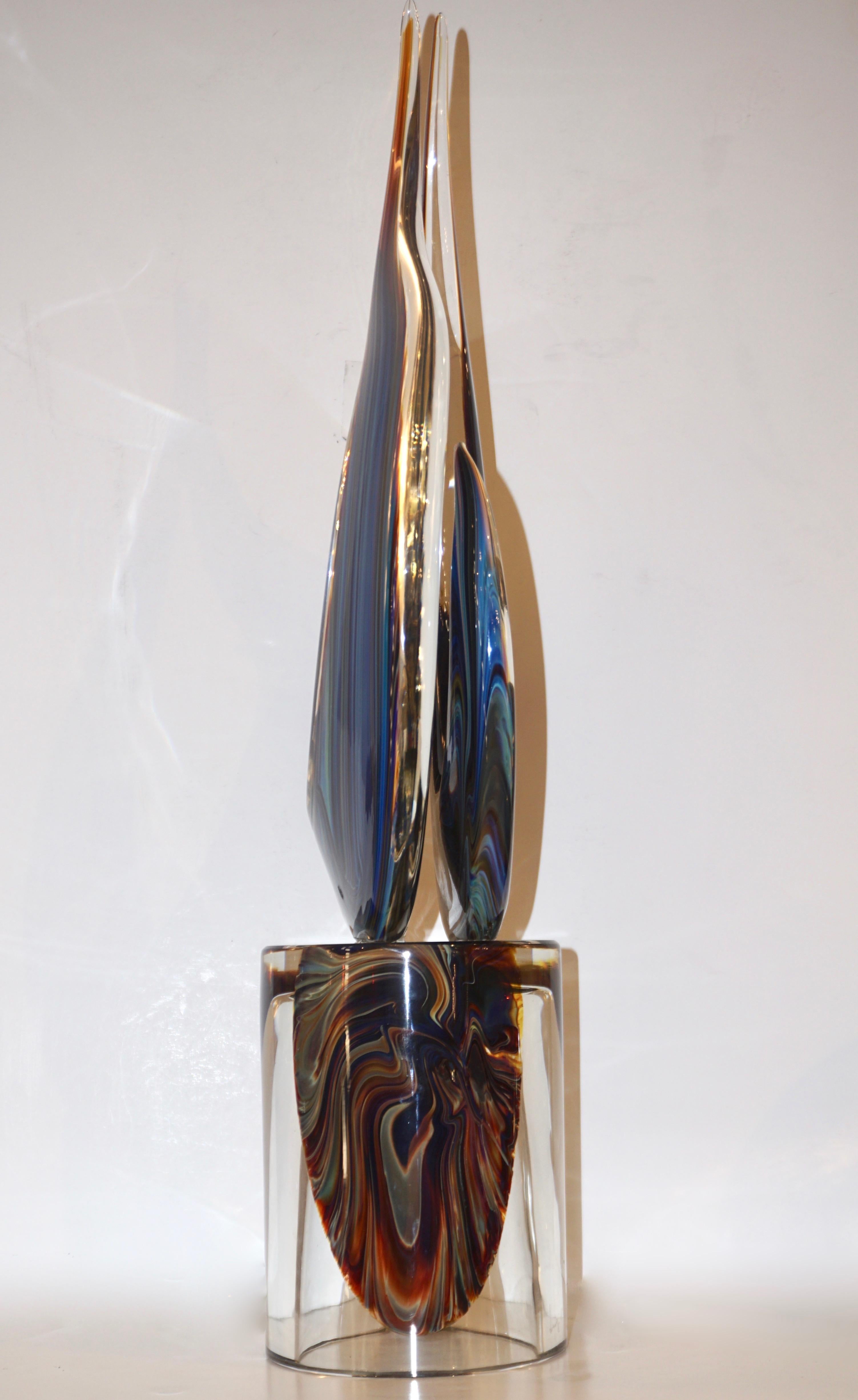 Contemporary Italian Crystal Blue Orange Brown Murano Glass Love Sculpture 3