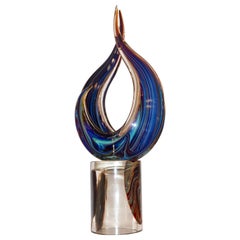 Contemporary Italian Crystal Blue Orange Brown Murano Glass Love Sculpture