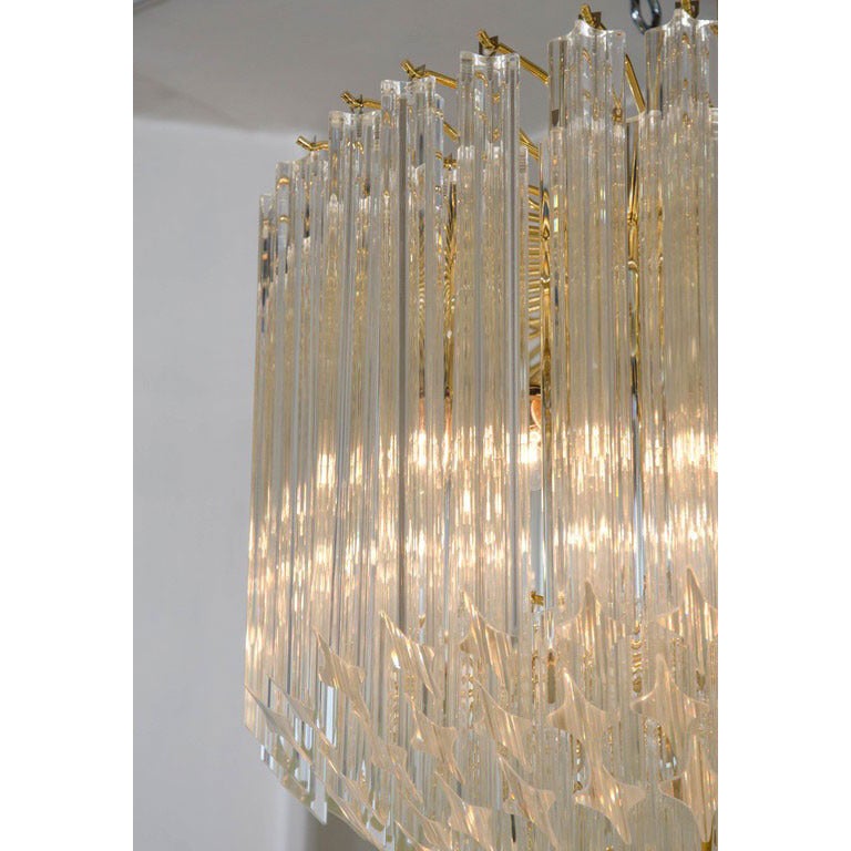 Contemporary Italian Crystal 'Cake' Chandelier with Gold Frame In Excellent Condition For Sale In London, GB