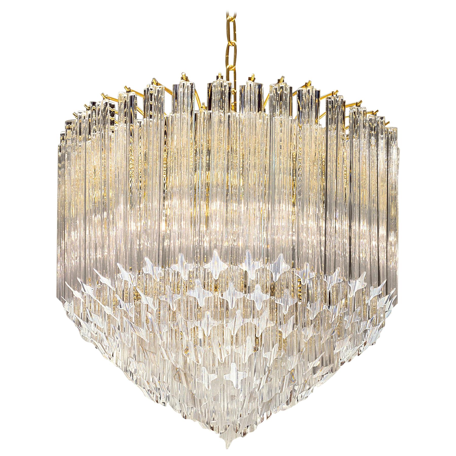 Contemporary Italian Crystal 'Cake' Chandelier with Gold Frame For Sale