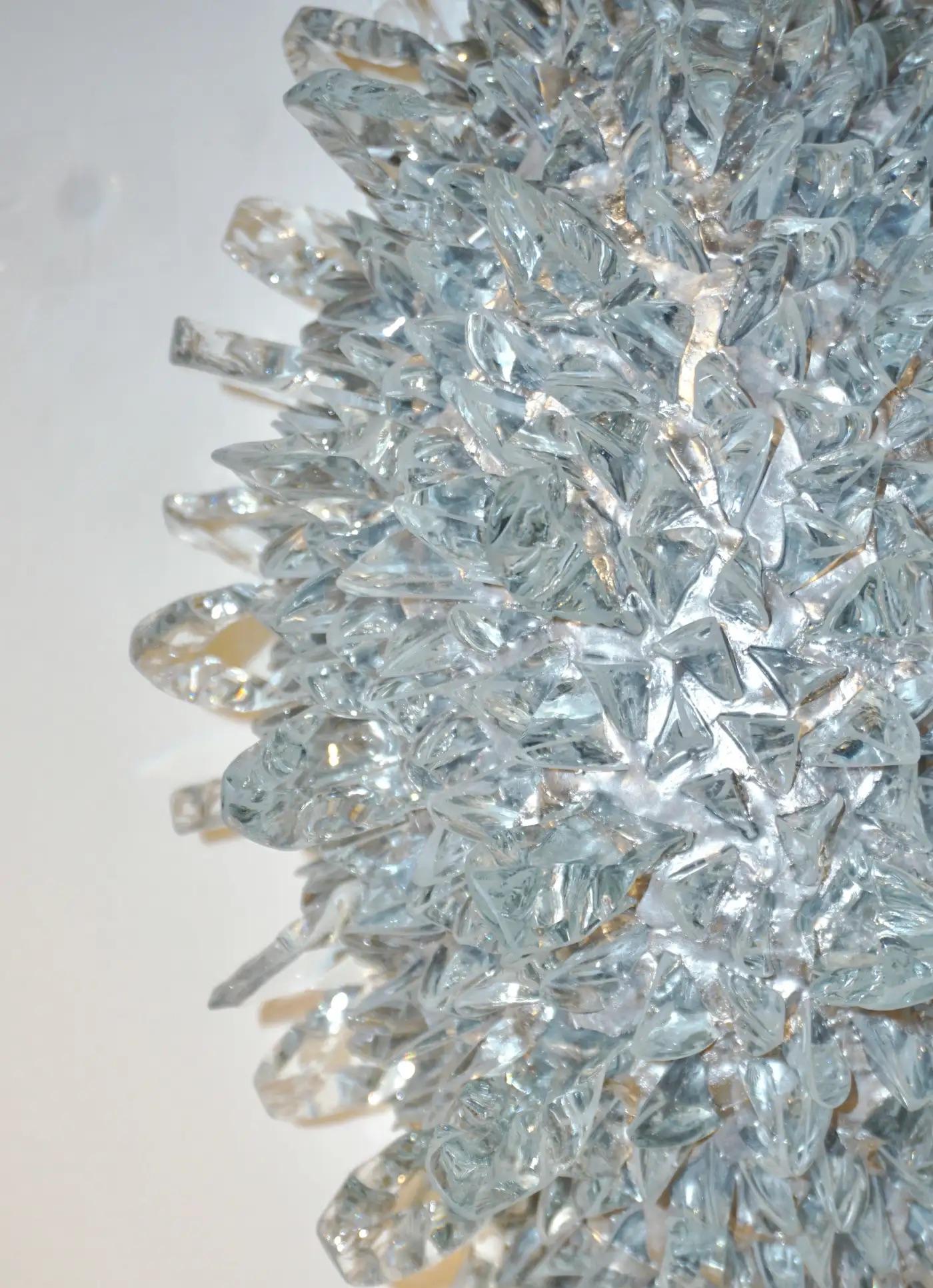 Contemporary Italian Crystal Clear Glass Oval Silver Flush Mount / Sconce For Sale 4