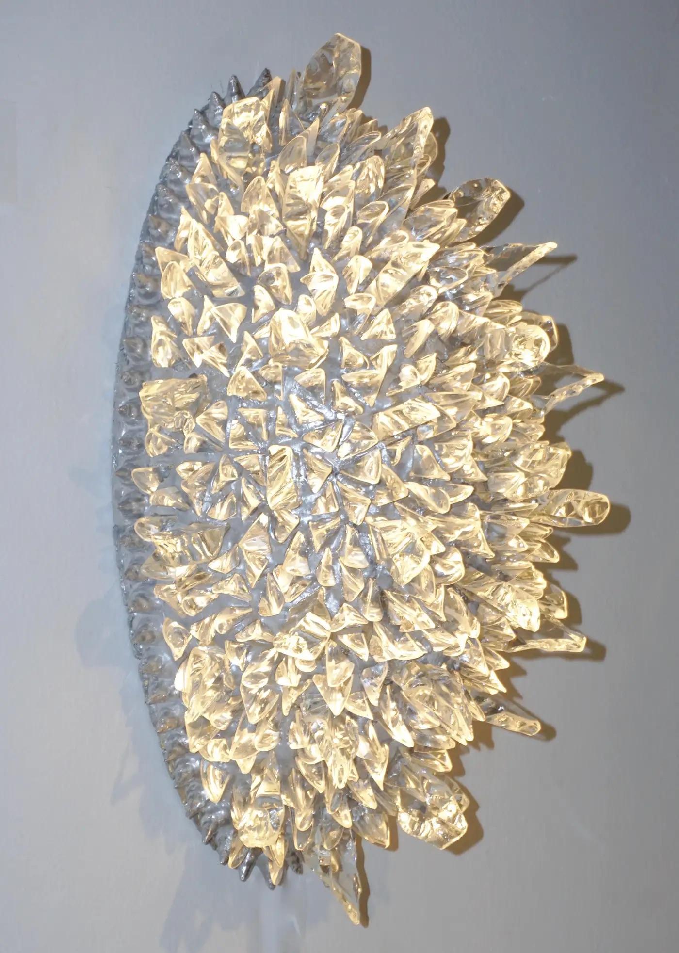 Contemporary Italian Crystal Clear Glass Oval Silver Flush Mount / Sconce For Sale 11