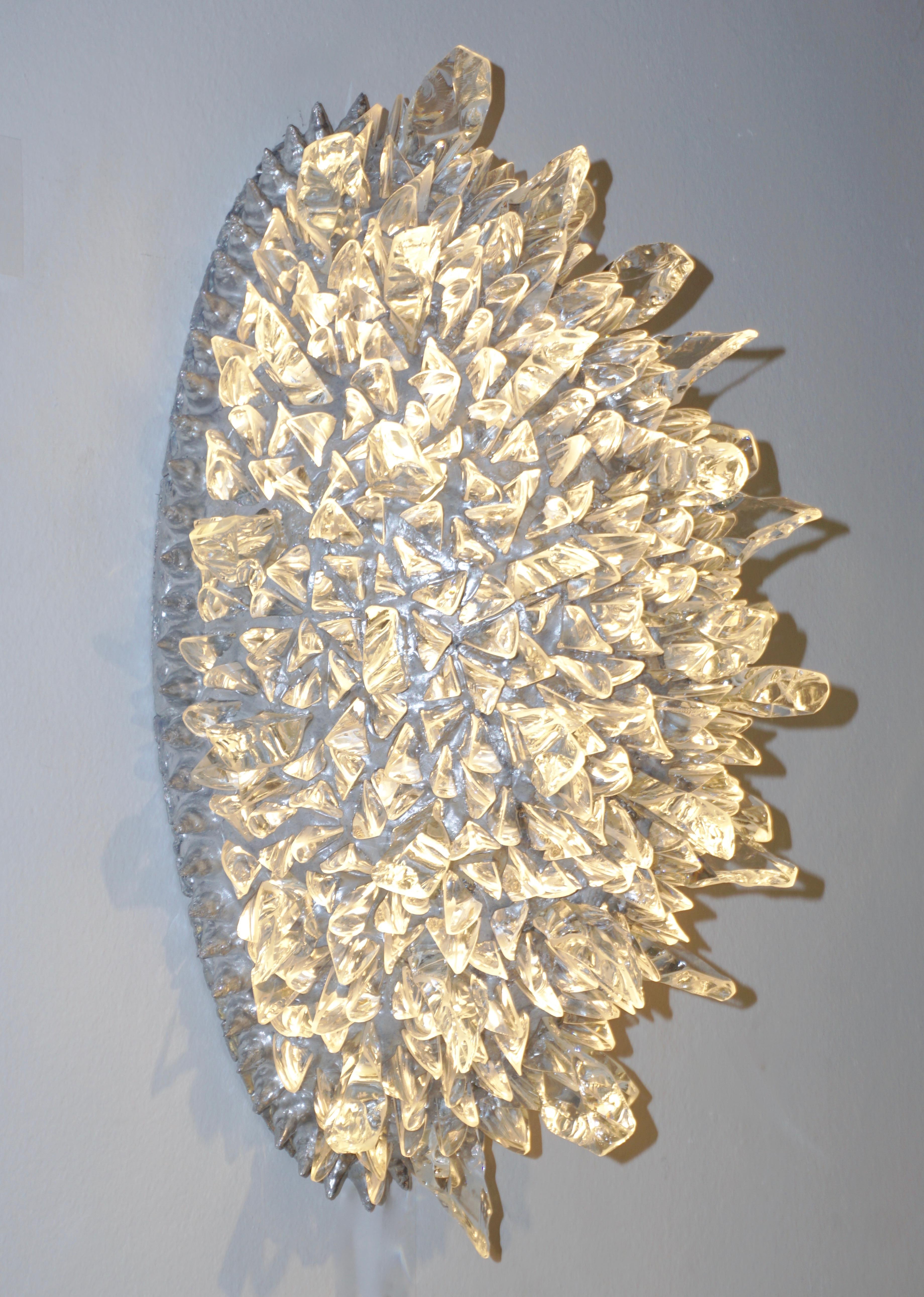 Zeitgenössische italienische Einbaubeleuchtung / Wandleuchte, Kristallklares Glas, Oval, Silber im Angebot 9