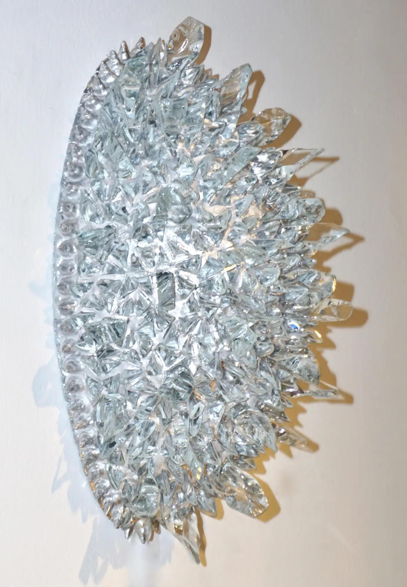 Contemporary Italian Crystal Clear Glass Oval Silver Flush Mount / Sconce For Sale 12