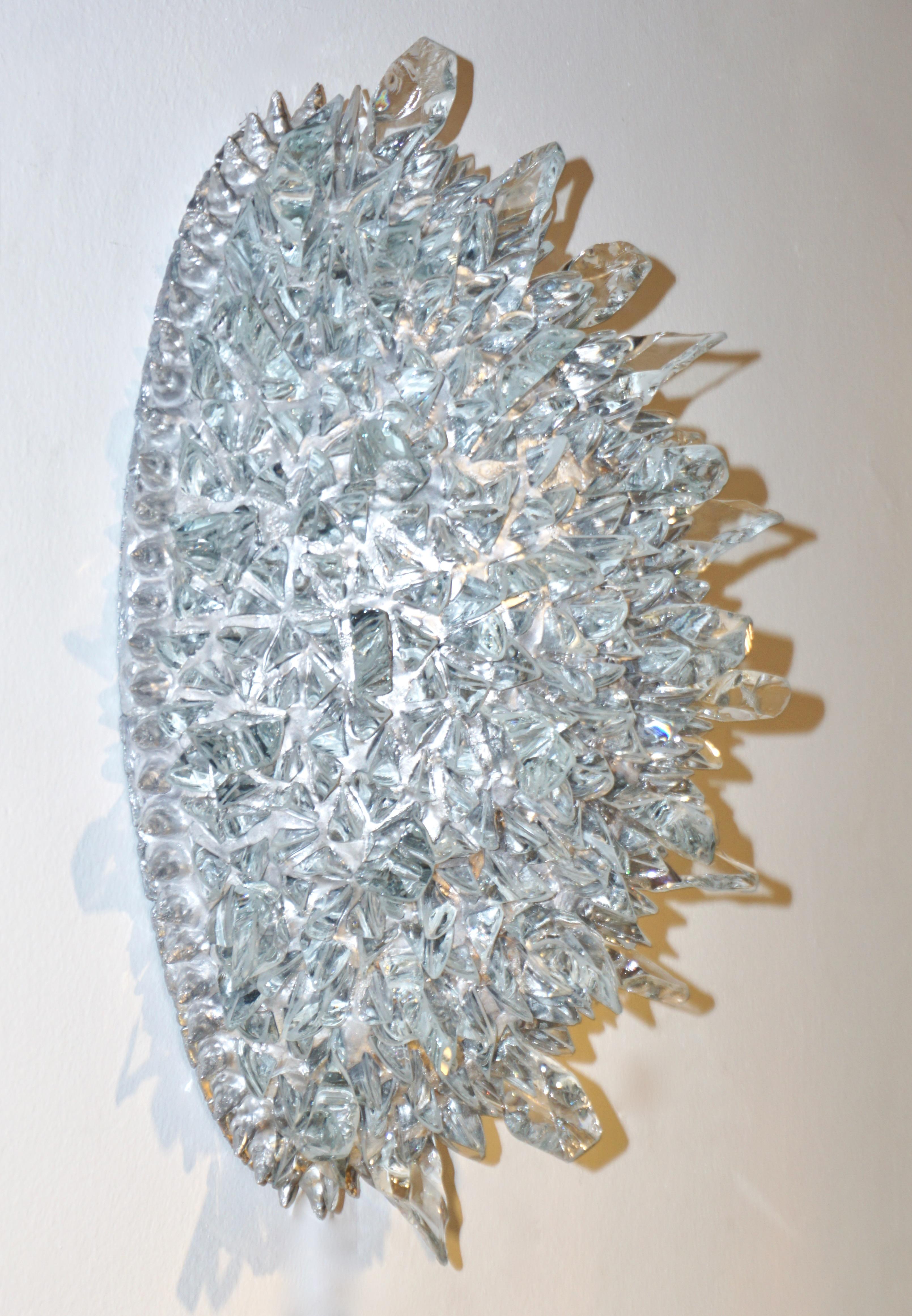 Zeitgenössische italienische Einbaubeleuchtung / Wandleuchte, Kristallklares Glas, Oval, Silber im Angebot 10