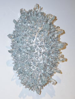 Zeitgenössische italienische Einbaubeleuchtung / Wandleuchte, Kristallklares Glas, Oval, Silber