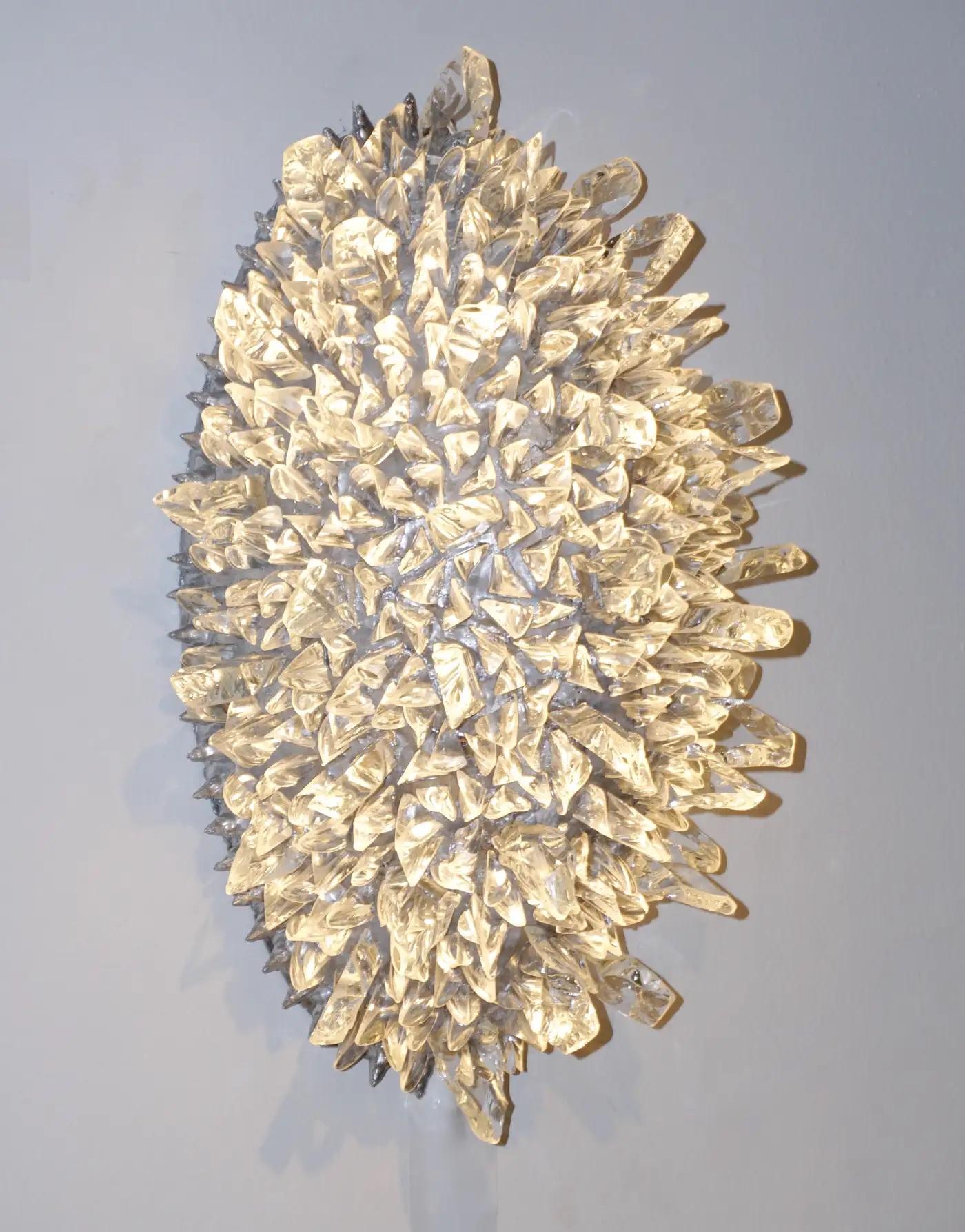 Contemporary Italian Crystal Clear Glass Oval Silver Flush Mount / Sconce For Sale 3