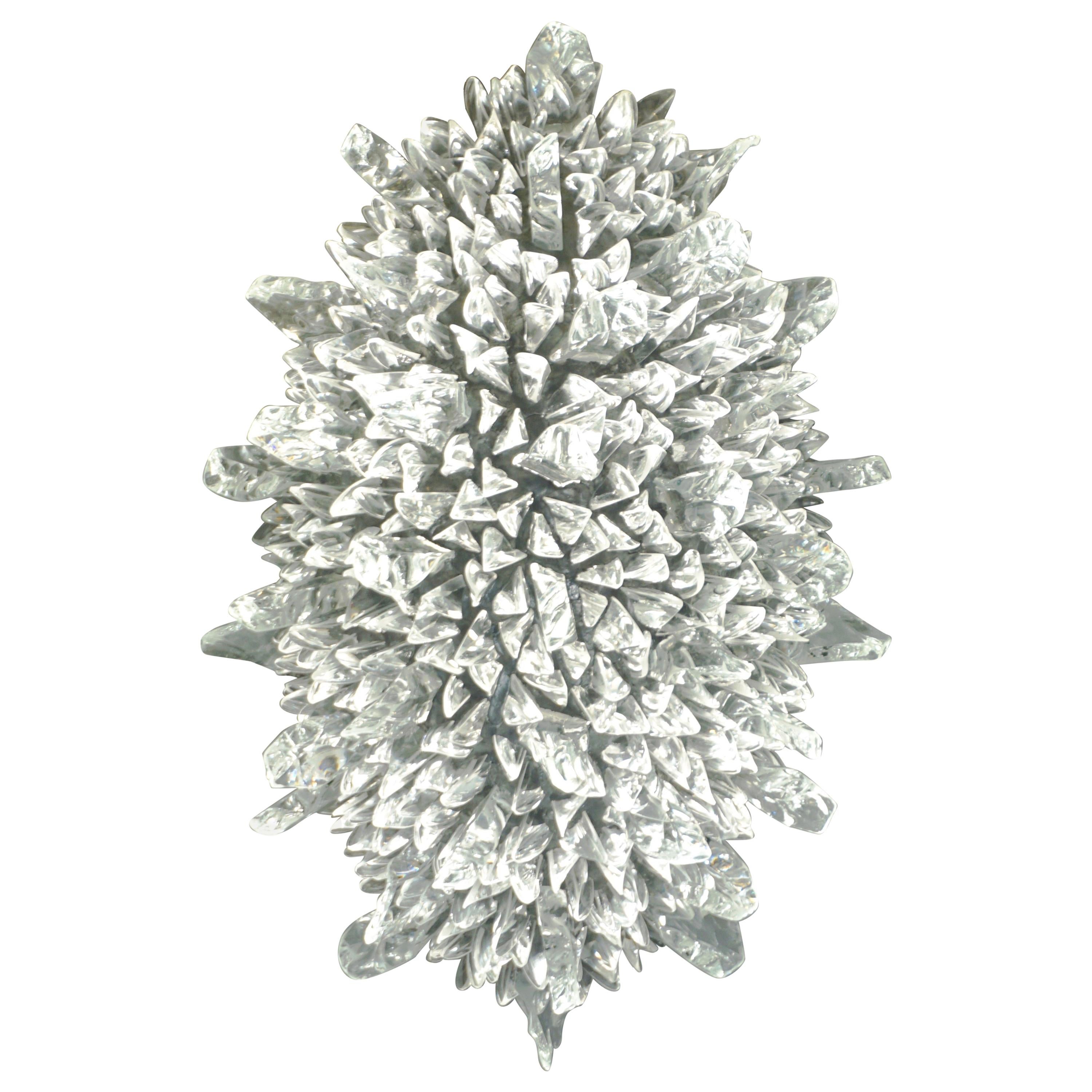 Contemporary Italian Crystal Clear Glass Oval Silver Flush Mount / Sconce