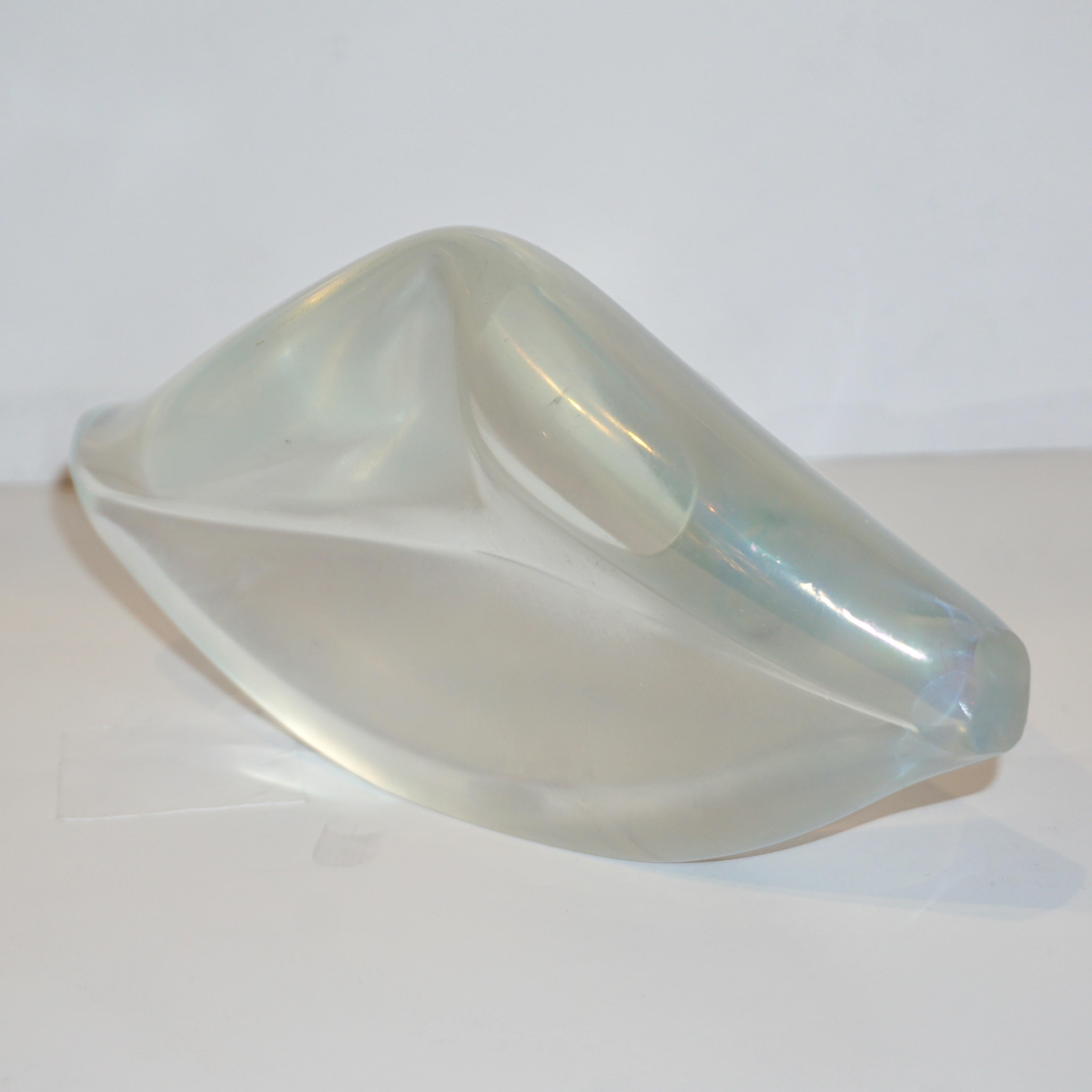 Modern Pop Art sculpture, exclusive for Cosulich Interiors, in blown Murano glass by Alberto Donà Studio, handcrafted in Italy, in the shape of lips, made more realistic by the use of a translucent crystal glass.
A very interesting fun object with