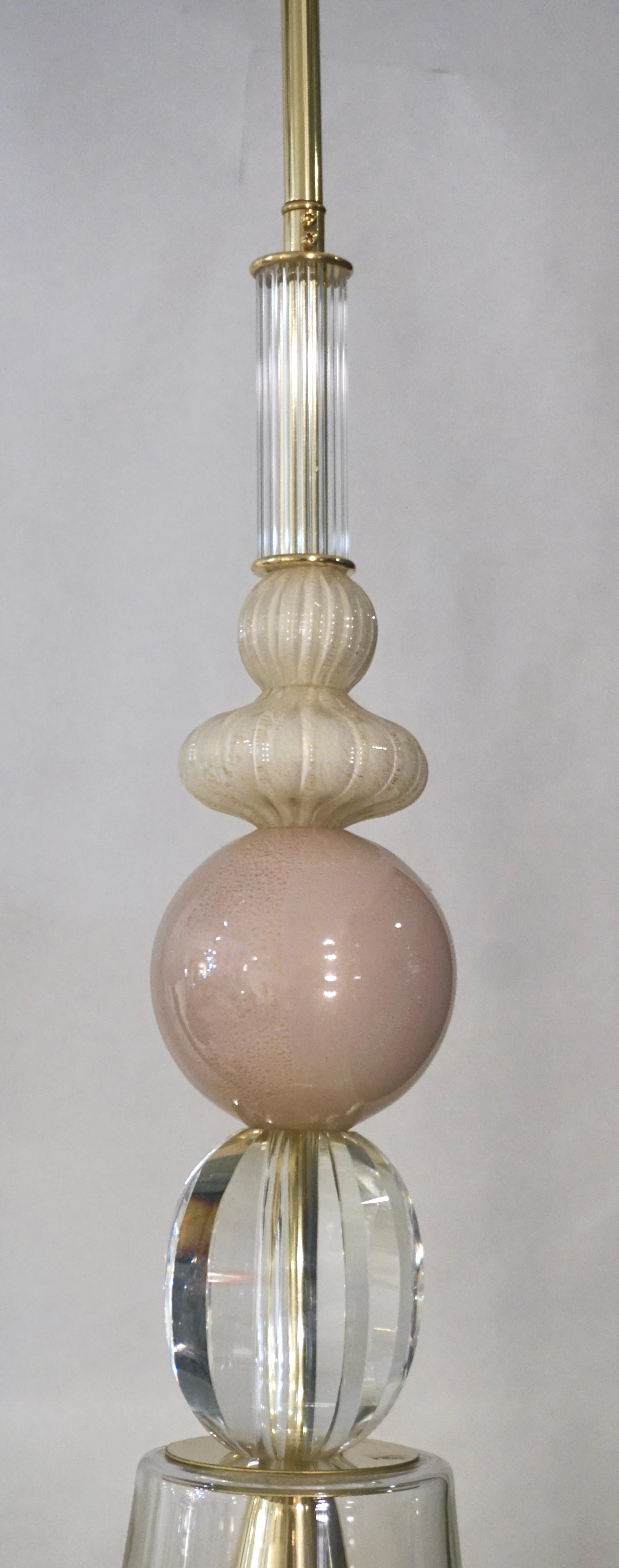 Organique Pendentif en verre de Murano contemporain en cristal italien rose & or crème blanc en vente