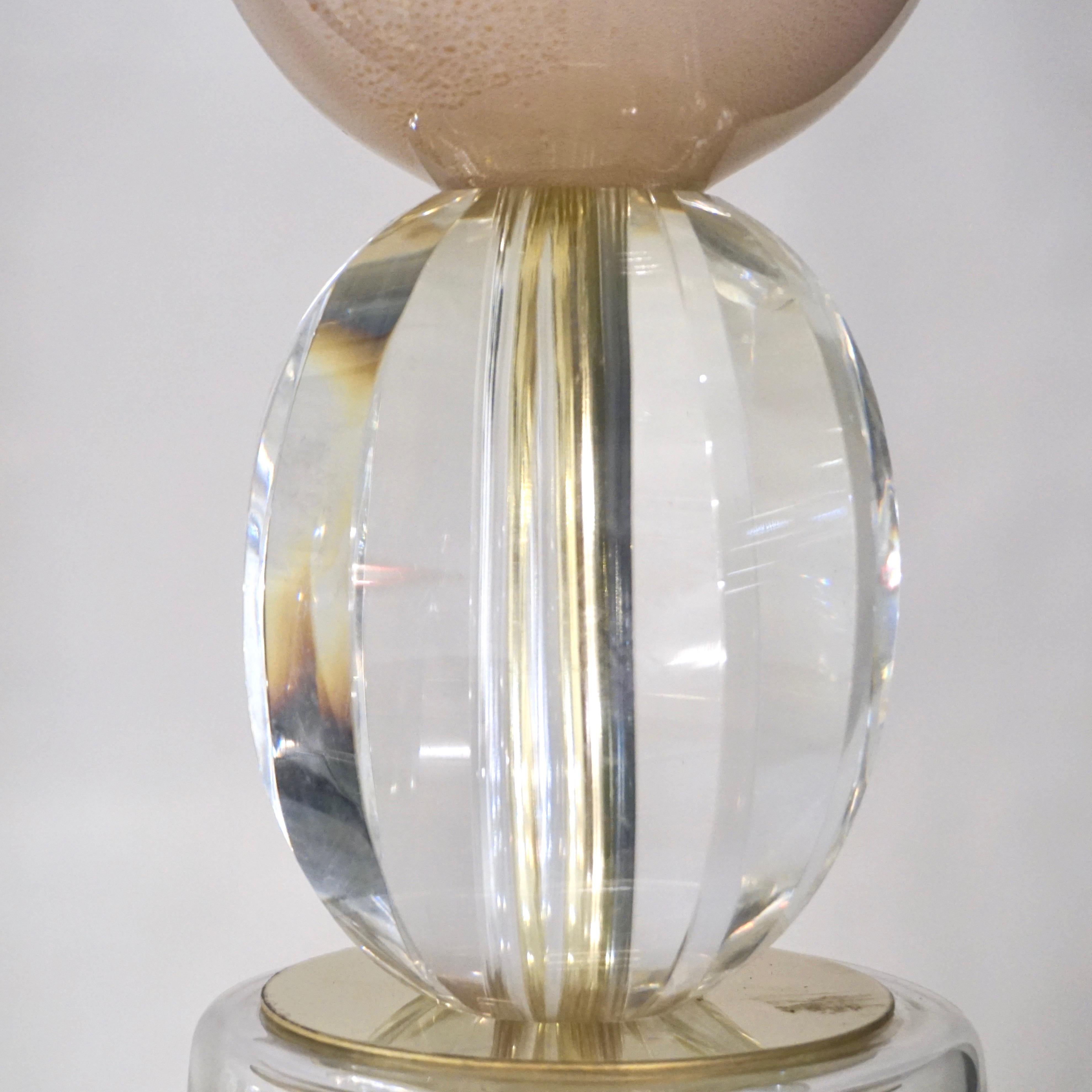 Hand-Crafted Contemporary Italian Crystal Pink & Gold Cream White Murano Glass Pendant Light For Sale