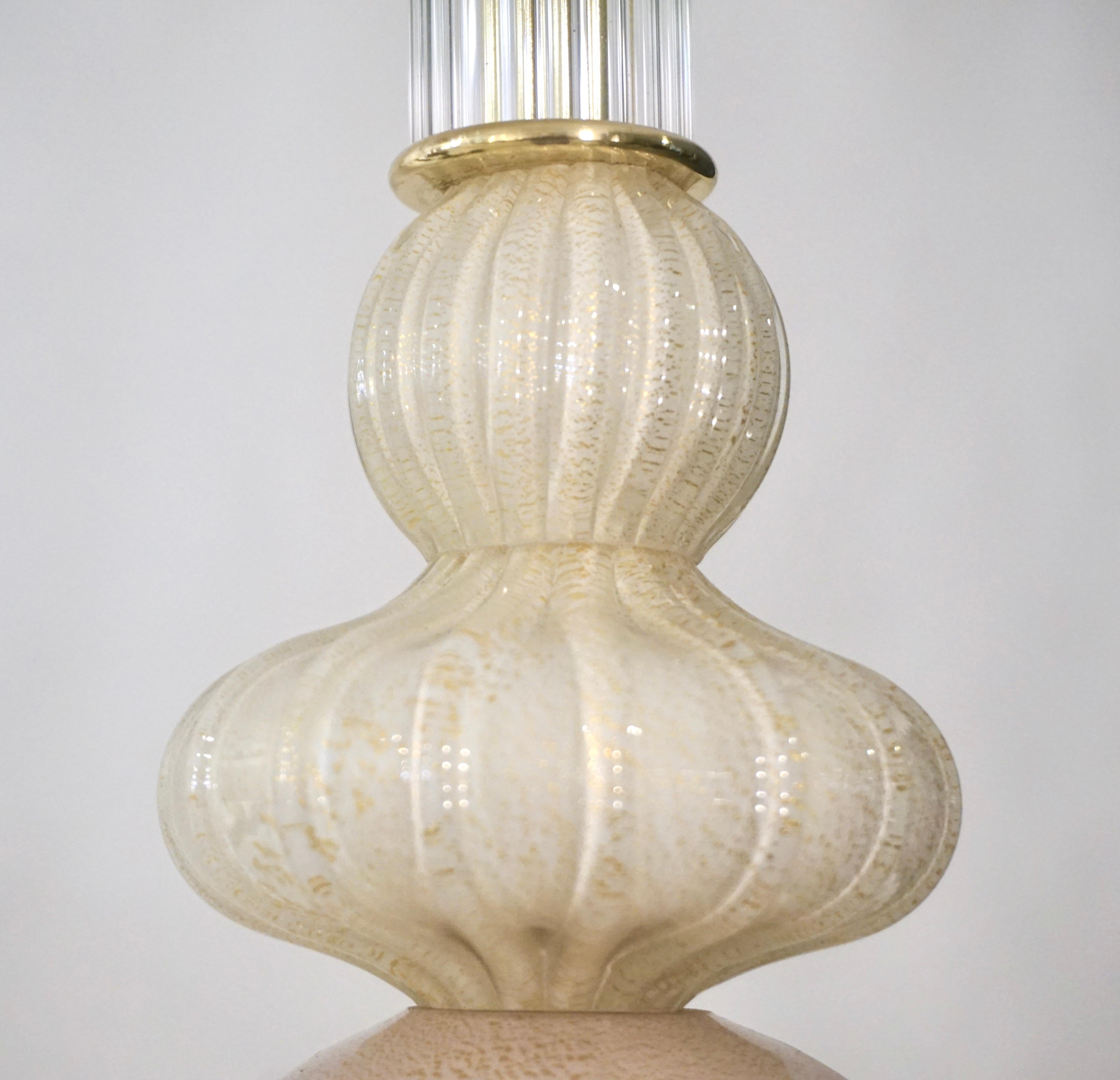 Contemporary Italian Crystal Pink & Gold Cream White Murano Glass Pendant Light In New Condition For Sale In New York, NY