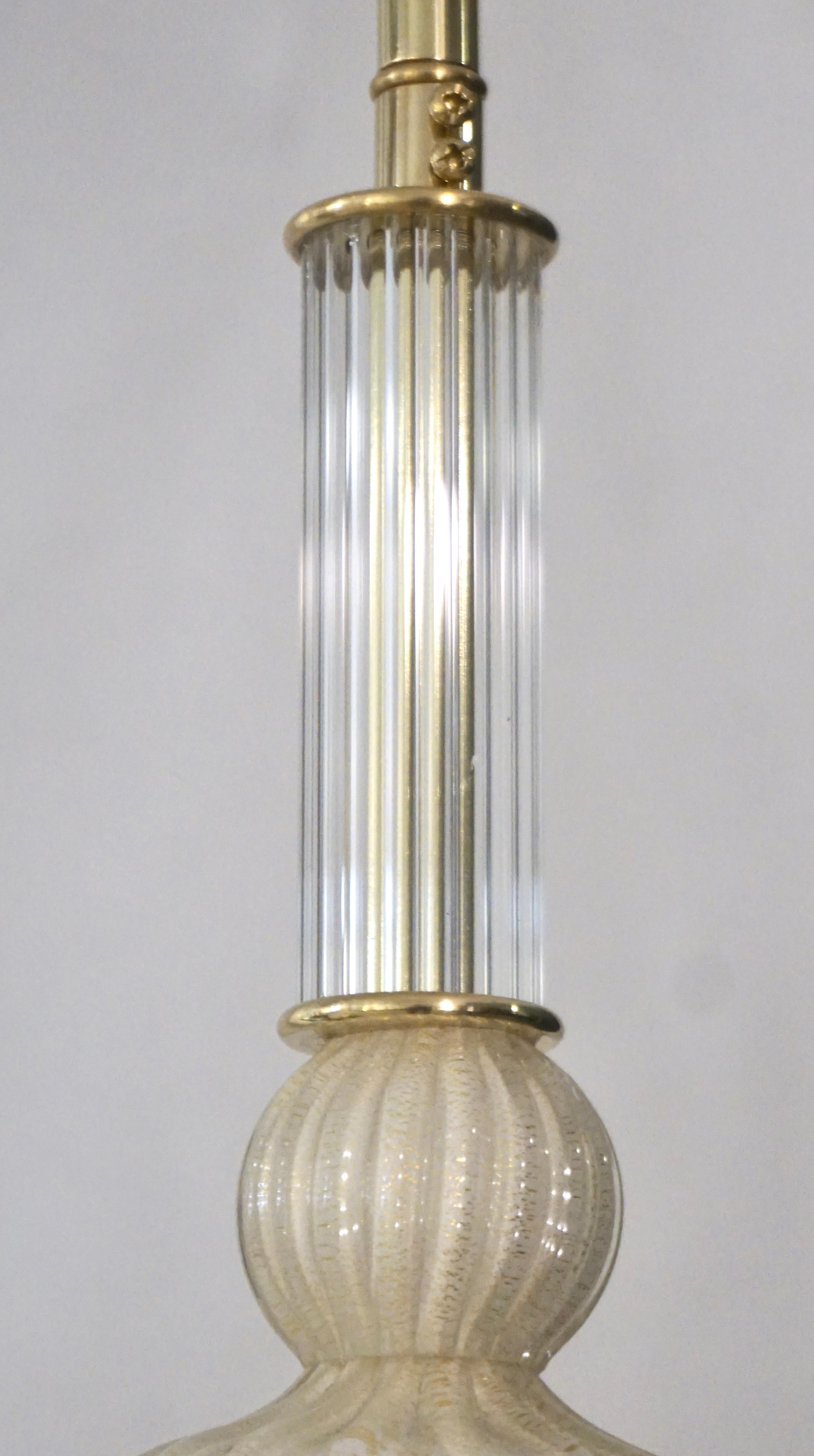 Contemporary Italian Crystal Pink & Gold Cream White Murano Glass Pendant Light For Sale 1