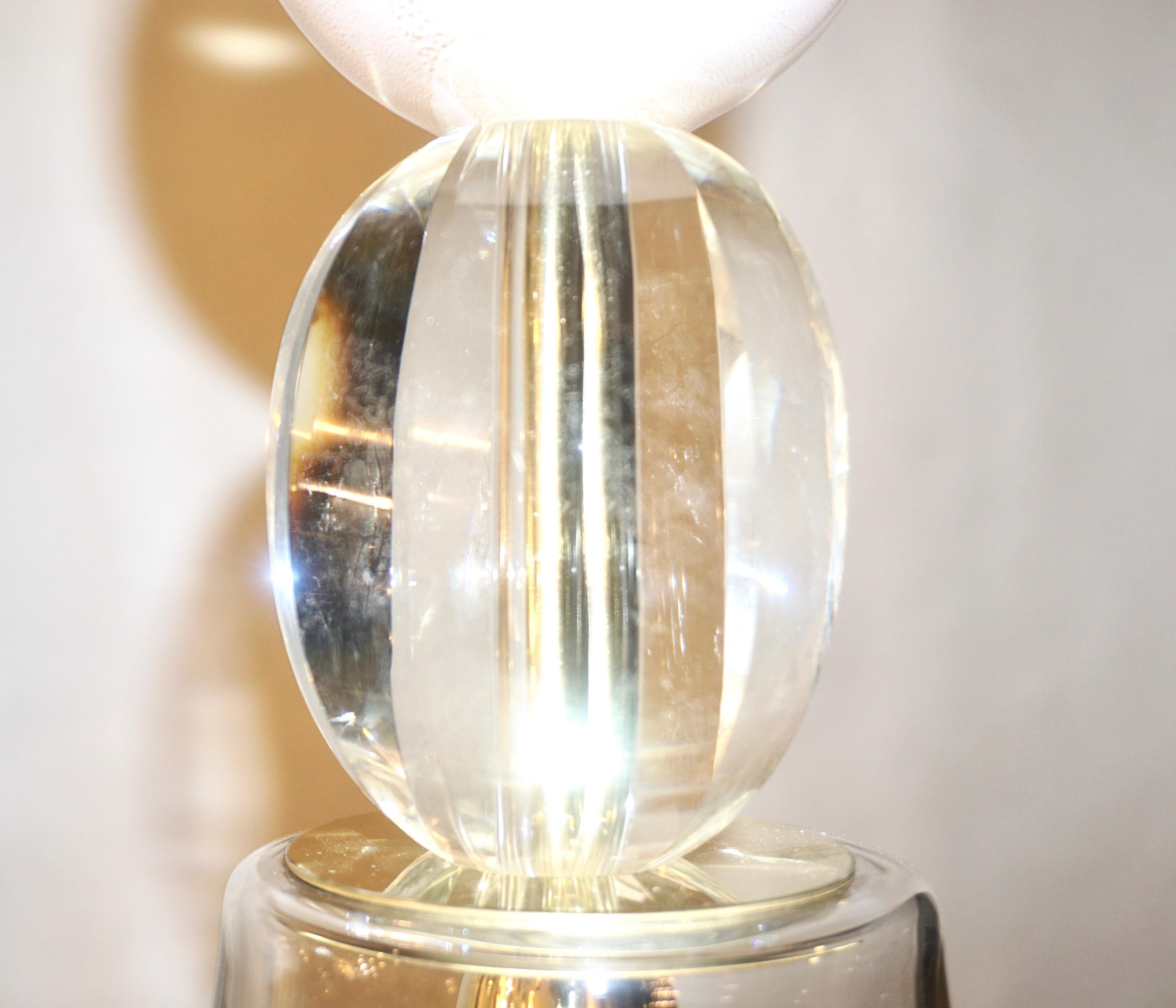 Contemporary Italian Crystal Pink & Gold Cream White Murano Glass Pendant Light For Sale 3
