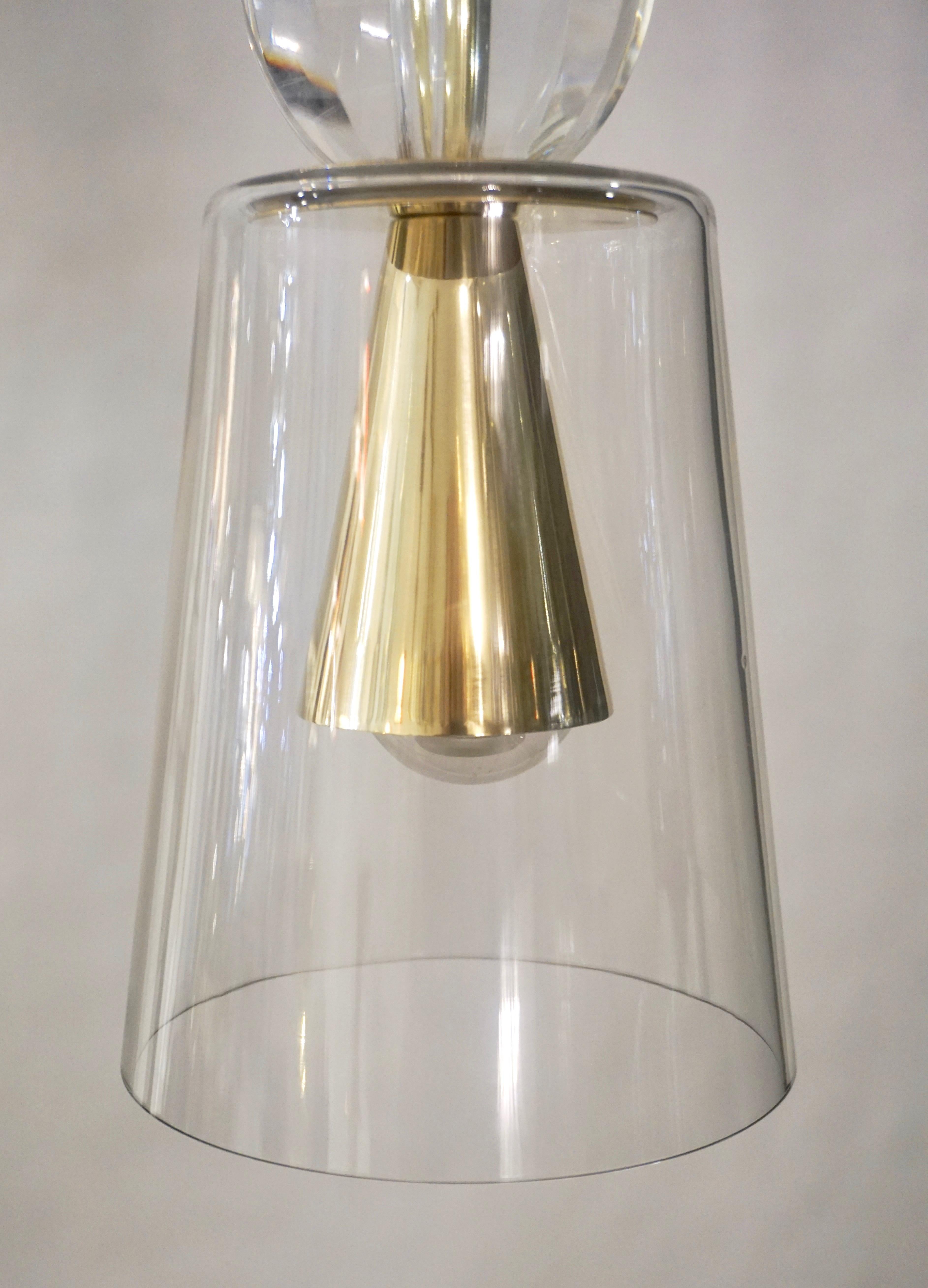 Contemporary Italian Crystal Pink & Gold Cream White Murano Glass Pendant Light For Sale 2