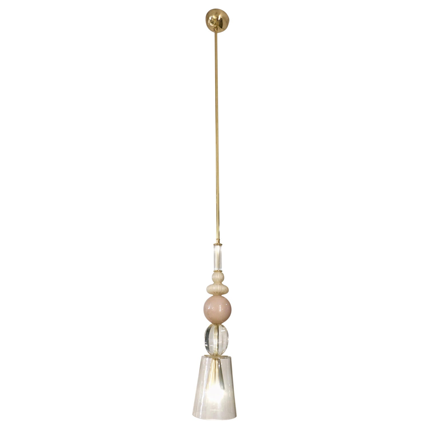 Contemporary Bespoke Italian Crystal Pink Gold Cream Murano Glass Pendant Light Sale at 1stDibs