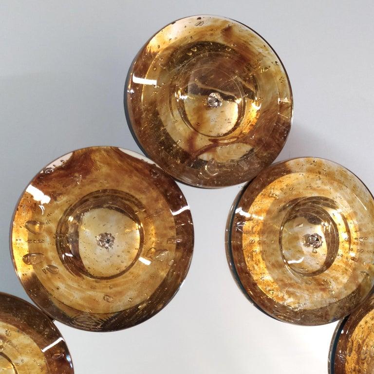 Organic Modern Contemporary Italian Custom Amber Murano Glass Disk Drop Shape Modern Mirror For Sale
