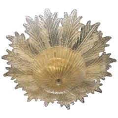 Antique Contemporary Italian Custom Amber Textured Murano Glass Flower Flush Mount