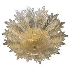 Contemporary Italian Custom Amber Textured Murano Glass Flower Flush Mount